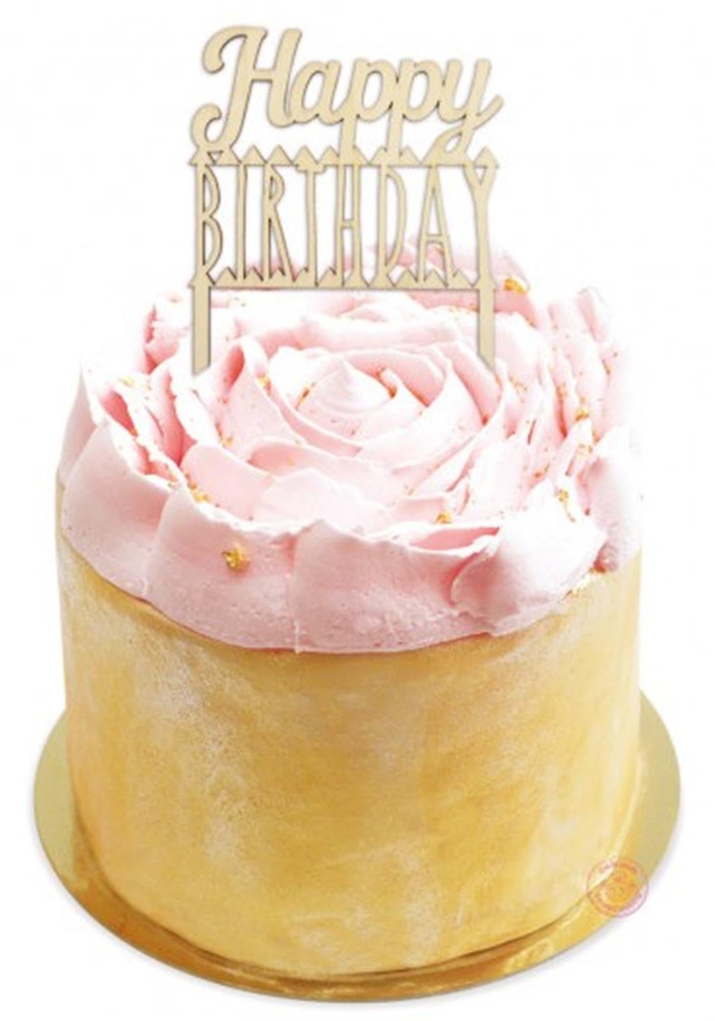 Eleganter Holz Cake Topper "Happy Birthday" von Scrap Cooking.