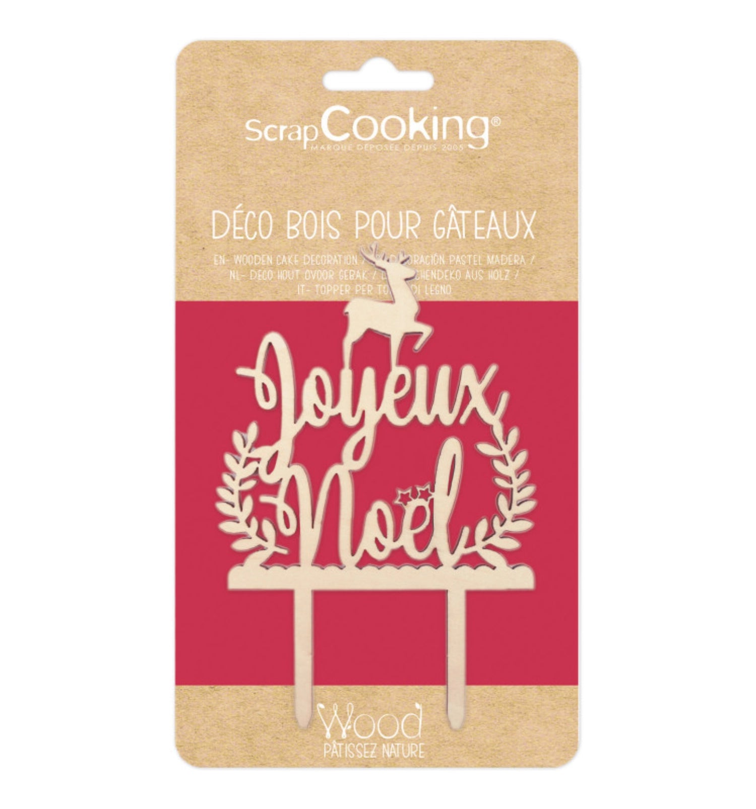 Verleihen Sie Ihren Weihnachtsleckereien mit den eleganten Holz-Cake Toppern "Joyeux Noël" von Scrap Cooking einen festlichen Akzent. Ideal für jede Feier!