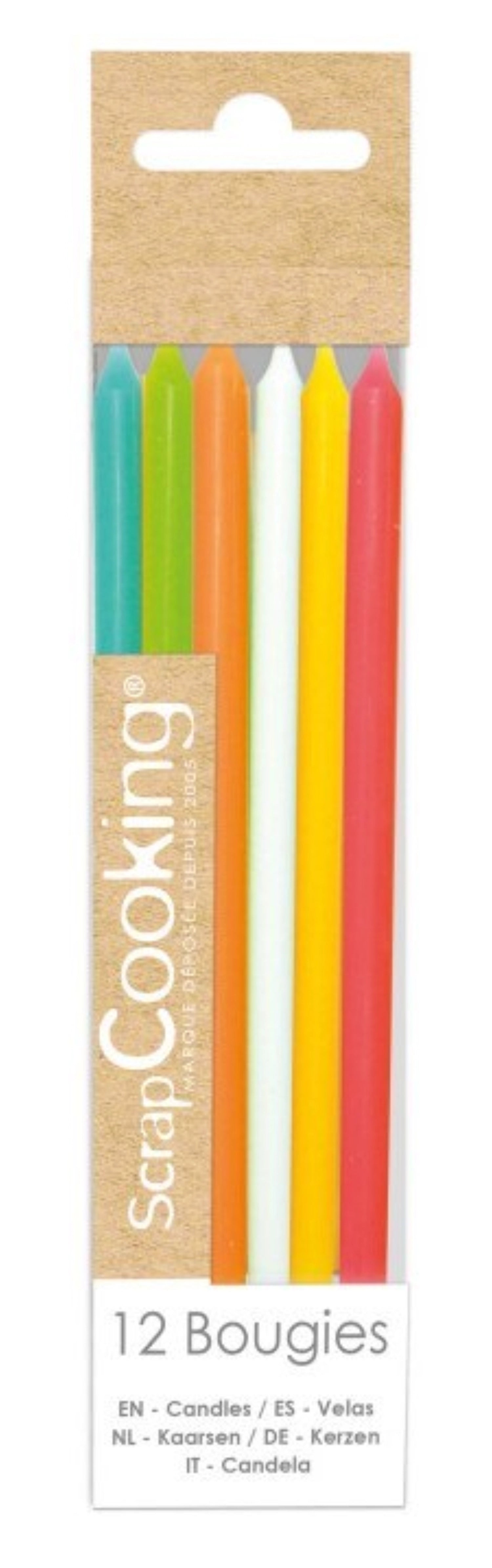 Set of 20 candles long colorful 12cm