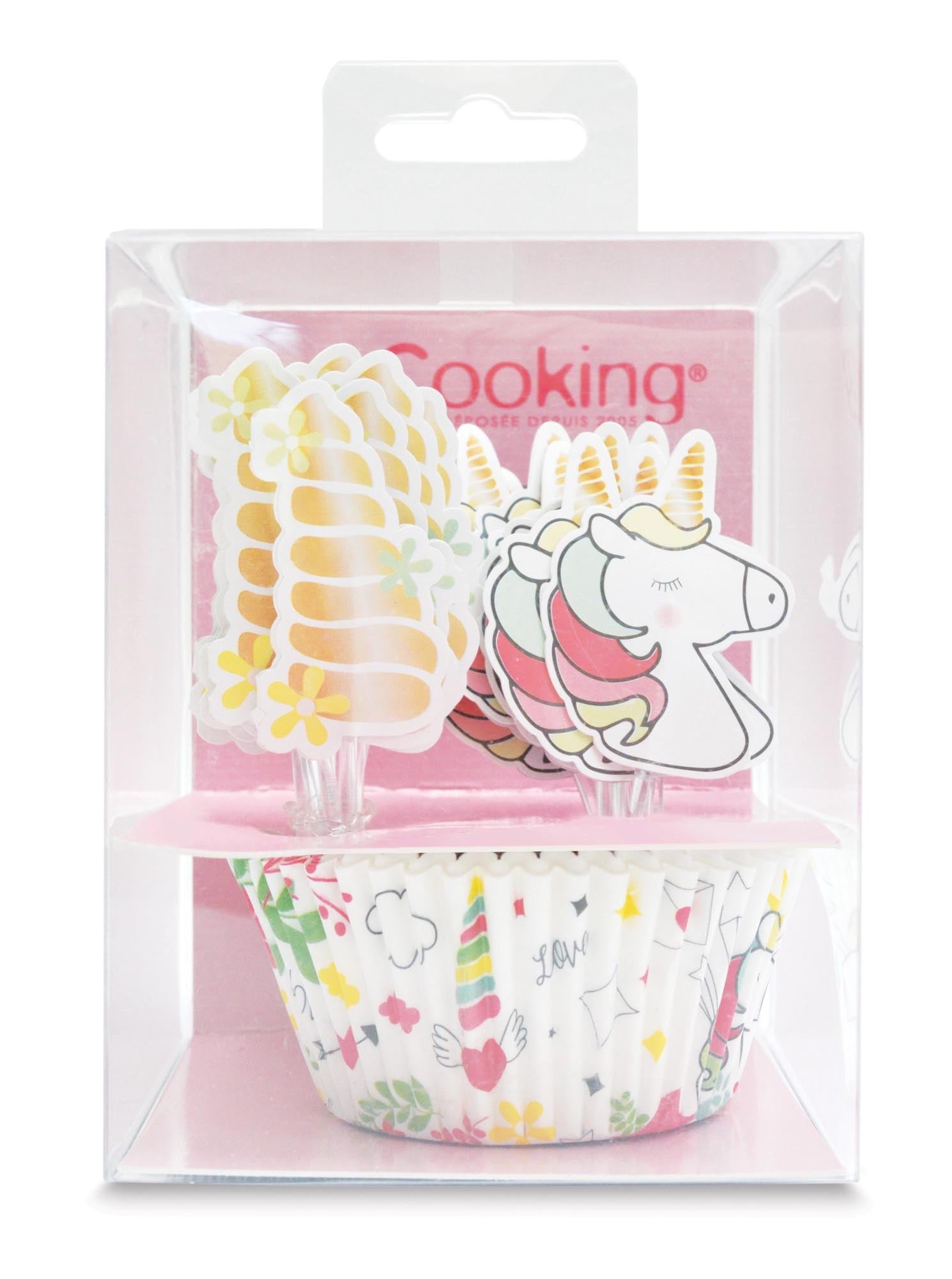 Entdecken Sie die 24 Muffinförmchen und 24 Einhorn Cake Toppers von Scrap Cooking – perfekt für kreative Backideen und Kindergeburtstagsfeiern!