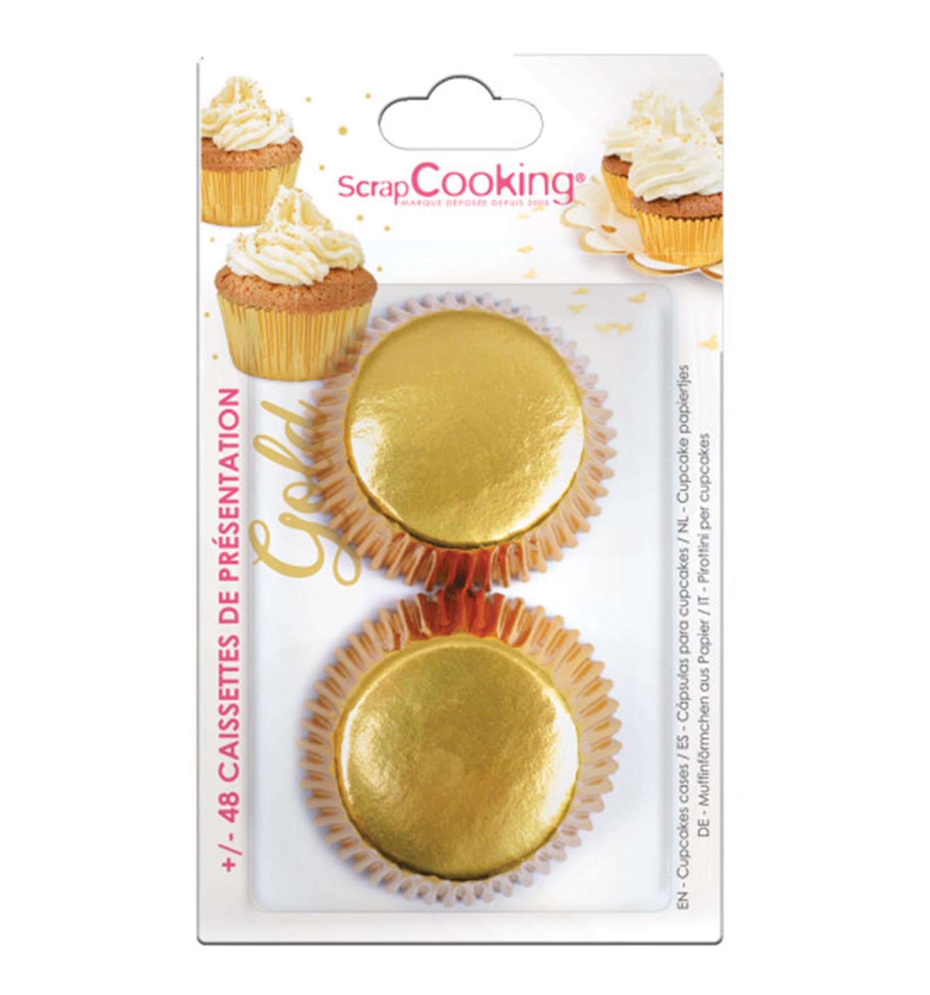 Entdecken Sie die 48 goldenen Cupcake Formen von Scrap Cooking – hitzebeständig, stabil und ideal für festliche Anlässe. Perfekt für kreative Backideen!
