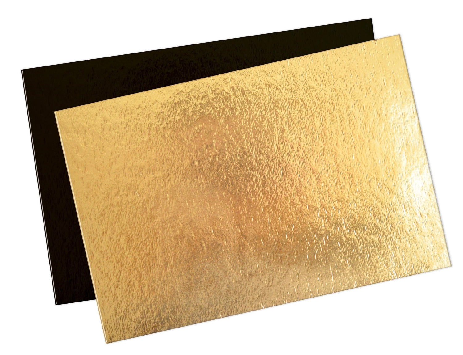 Set aus 5 rechteckigen Kuchenhaltern in Gold und Schwarz, 20x30 cm, ideal für stilvolle Präsentationen und besondere Anlässe.