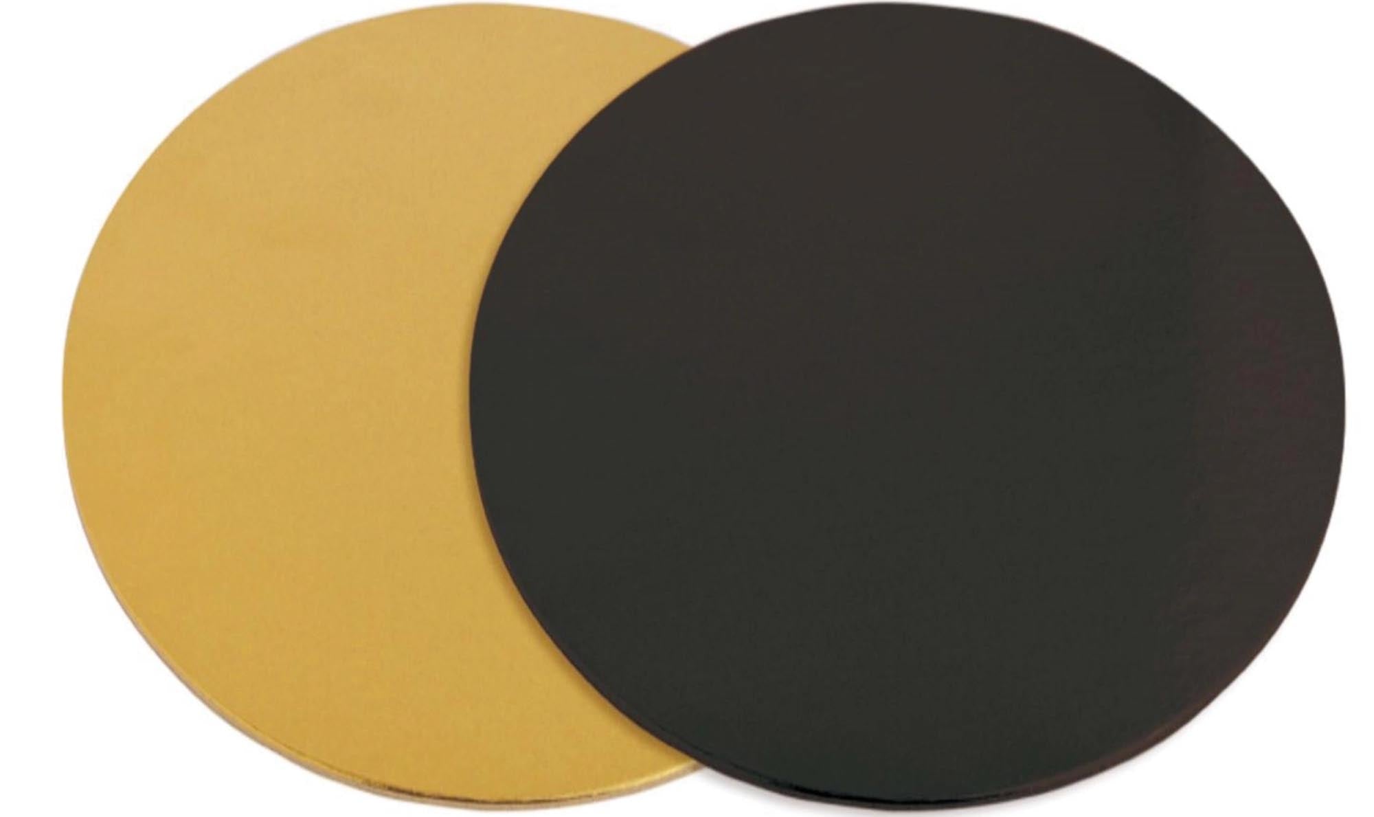 Elegantes 6er Set gold/schwarz Untersetzer, 24cm, ideal für Torten, robust, stilvoll, perfekt für Feiern und professionelle Präsentationen.