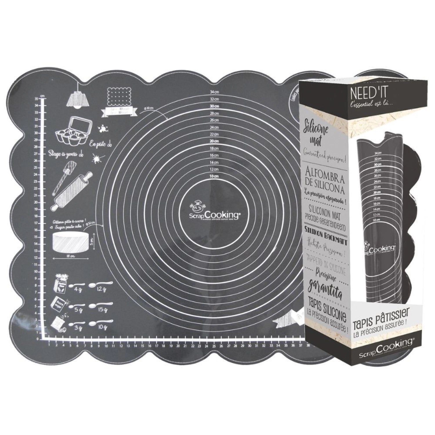 Silikonbackmatte schwarz inkl. Hilfslinien u. Rezept