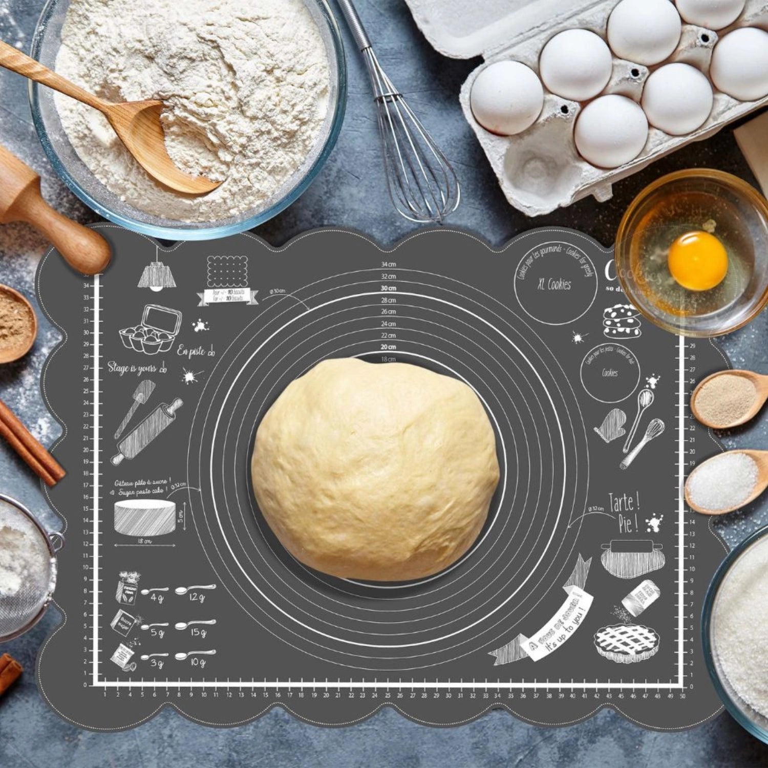 Silikonbackmatte schwarz inkl. Hilfslinien u. Rezept