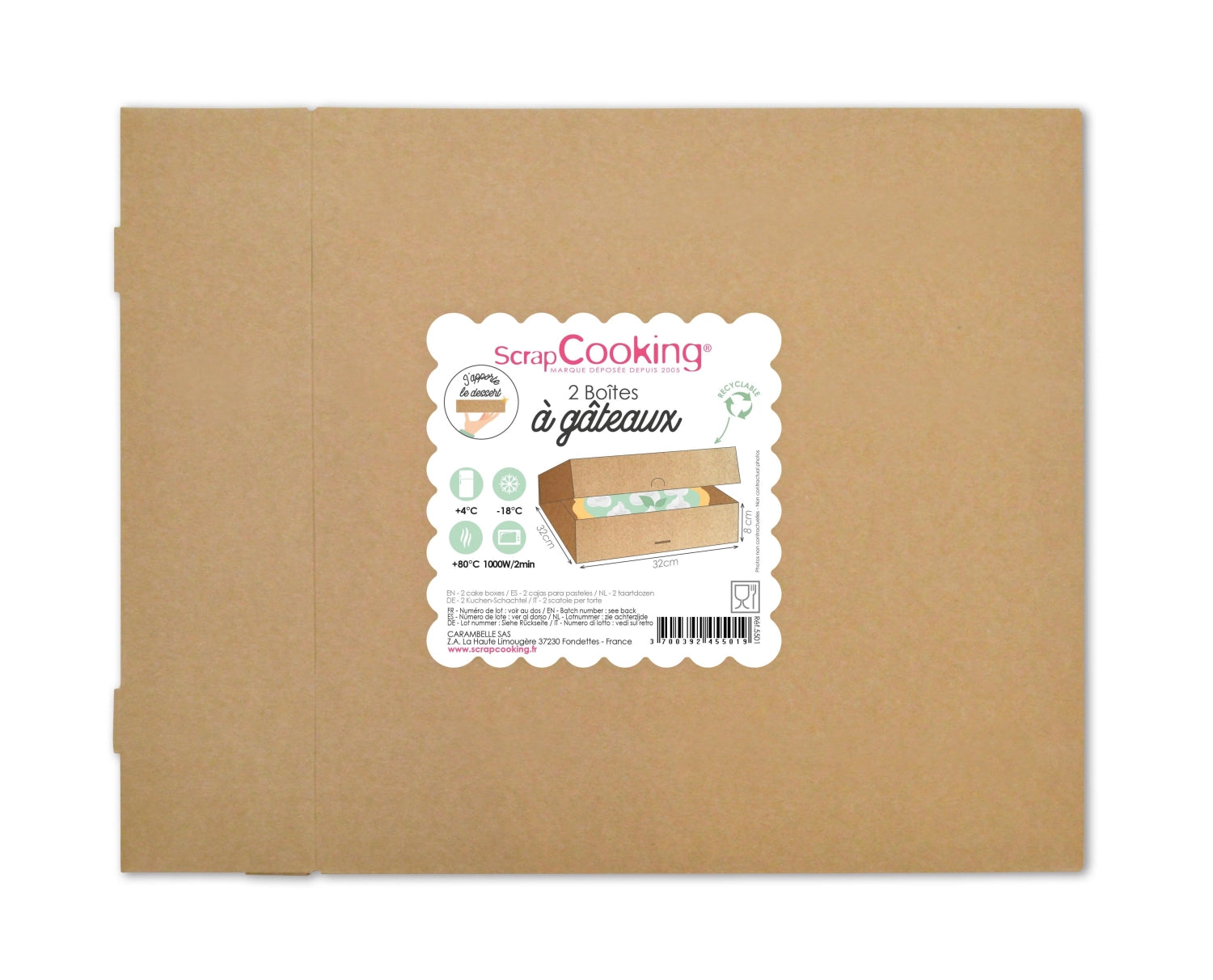 Praktisches 2er Set Tortenschachteln (32x32x8 cm) von Scrap Cooking, ideal für die Aufbewahrung und den Transport von Torten und Gebäck.