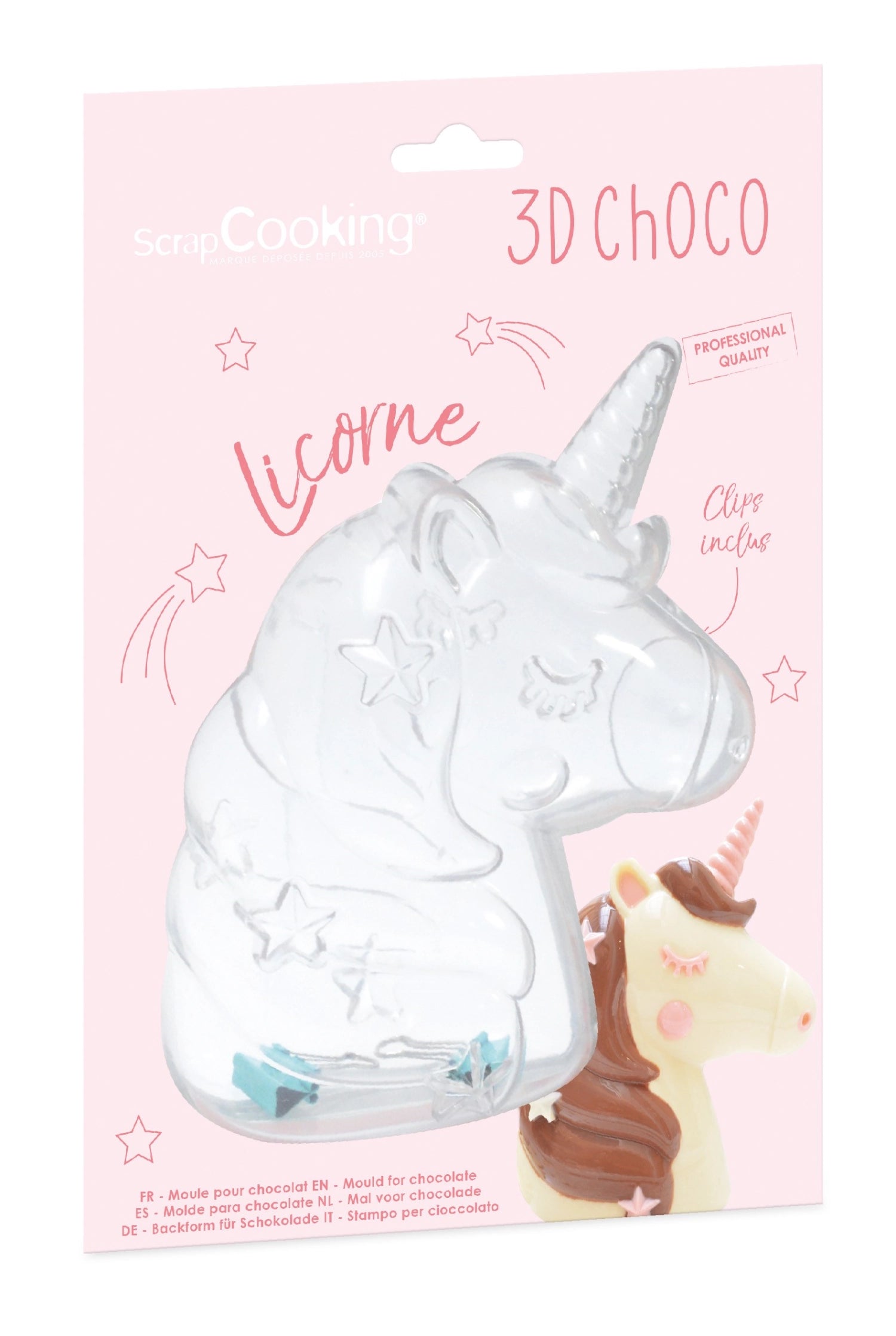 Kreative 3D Schokoladenform in Einhorn-Design von Scrap Cooking, perfekt für fantasievolle Backideen und süße Leckereien.