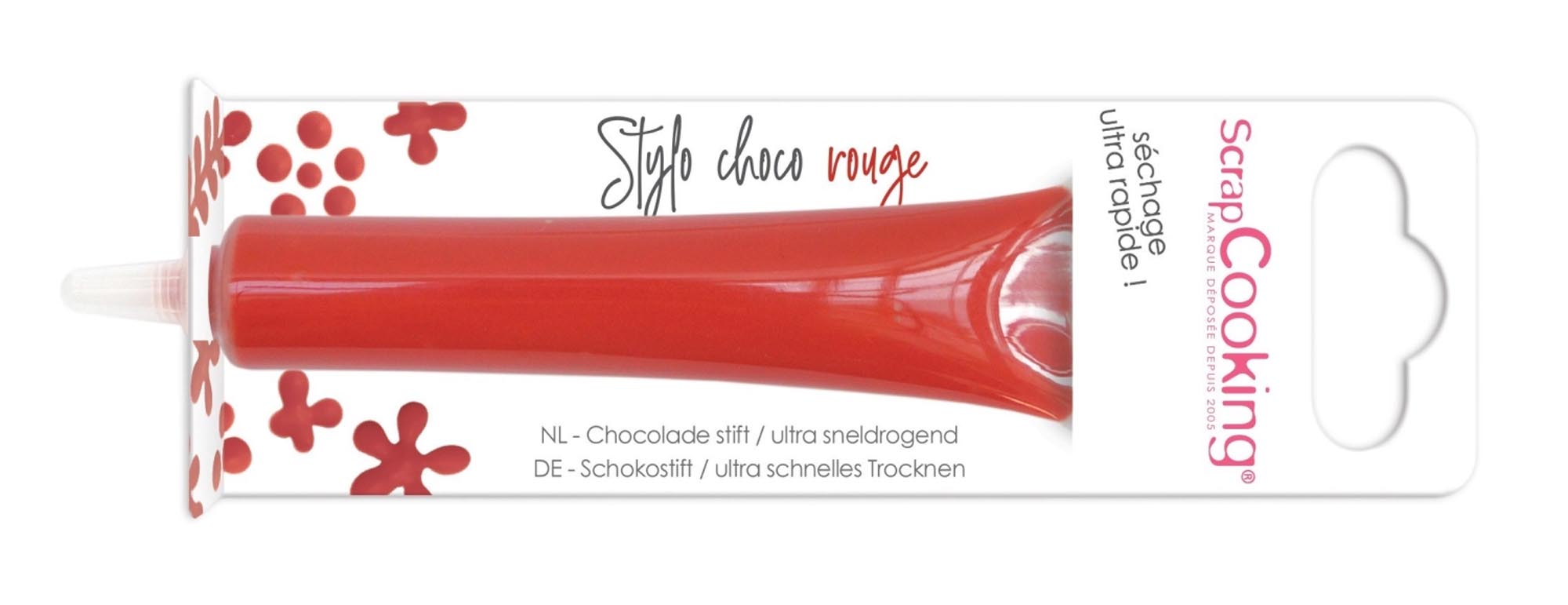 Roter Schokoladenstift von Scrap Cooking: Perfekt zum Dekorieren von Desserts und Kuchen. Hochwertige Schokolade für kreativen Genuss.