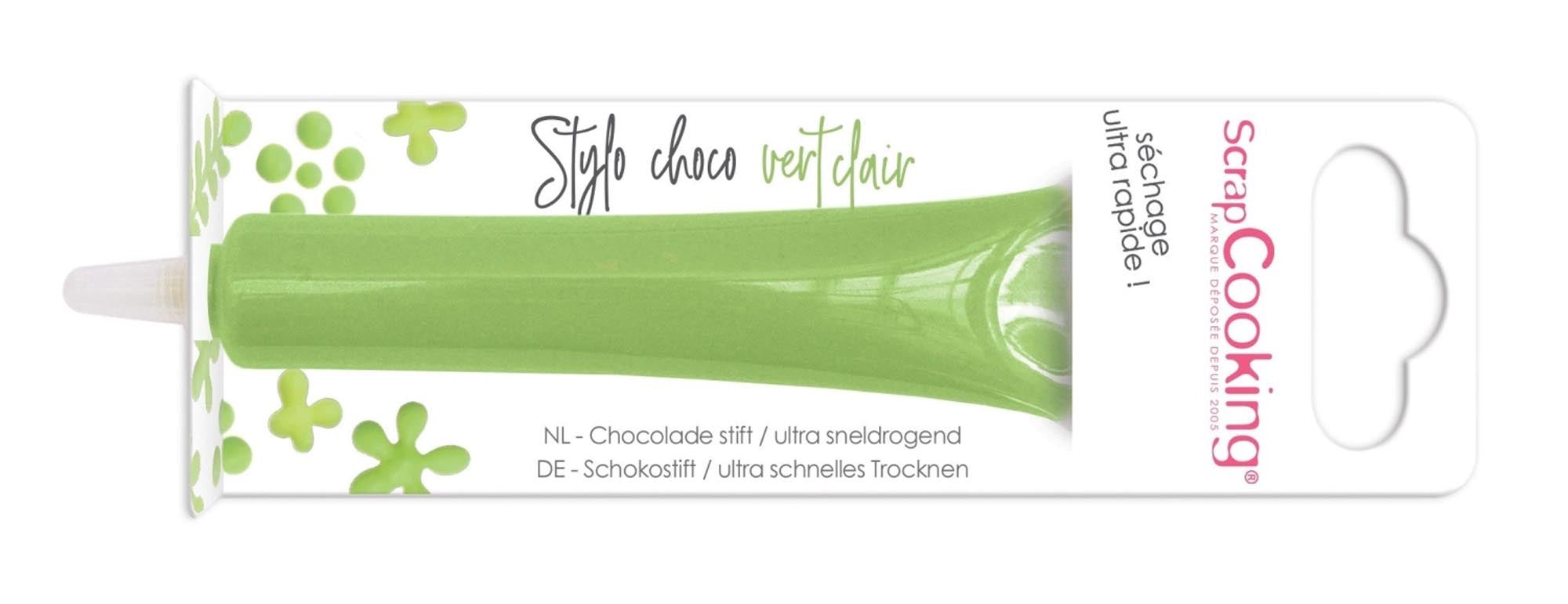 Hellgrüner Schokoladenstift von Scrap Cooking: Perfekt zum Dekorieren von Torten und Keksen. Hochwertige Schokolade, einfach anzuwenden.