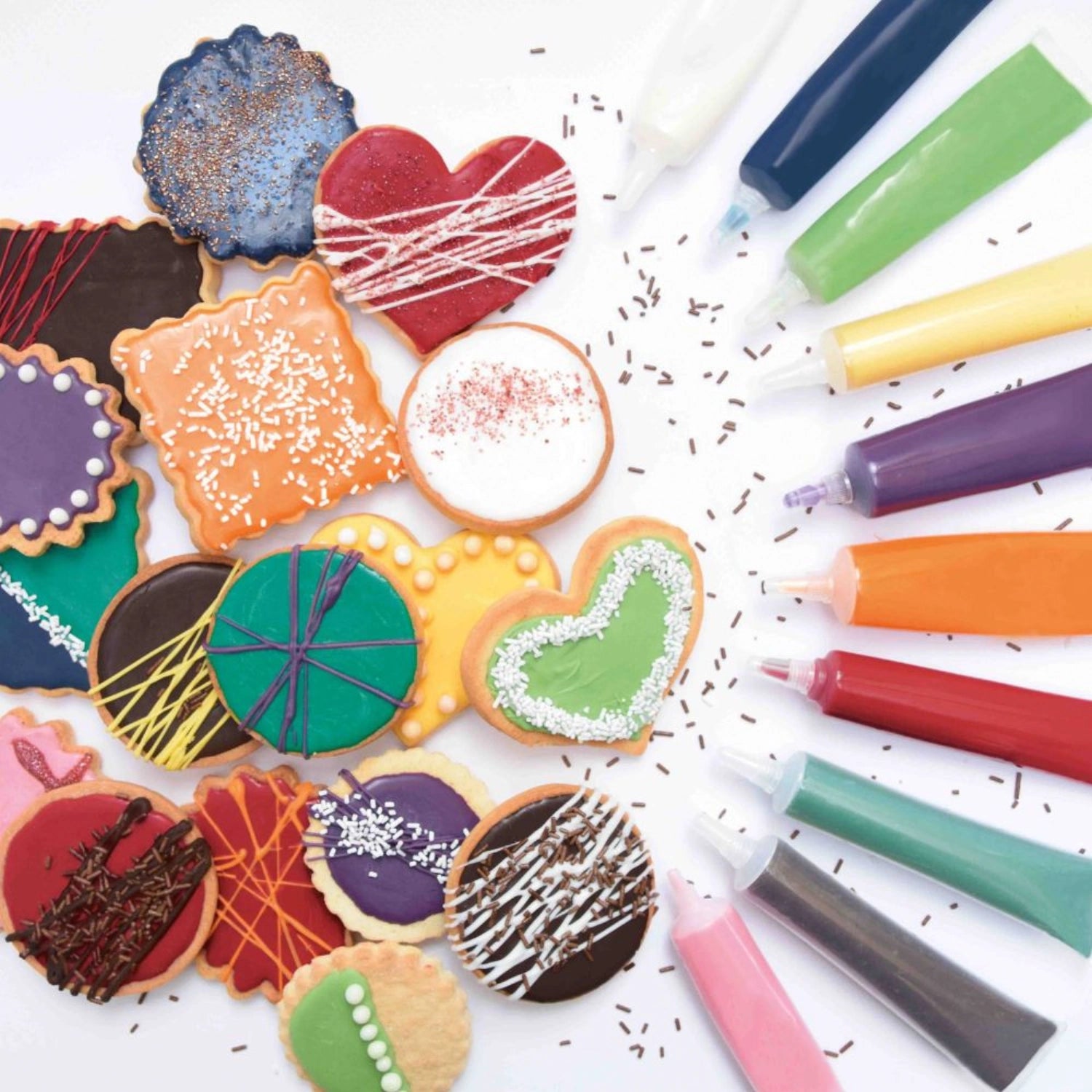 Vielfältiges 4er Set Schokostifte in leuchtenden Farben: Rot, Weiß, Grün und Schoko, ideal zum kreativen Verzieren von Kuchen und Süßspeisen, je 25g.