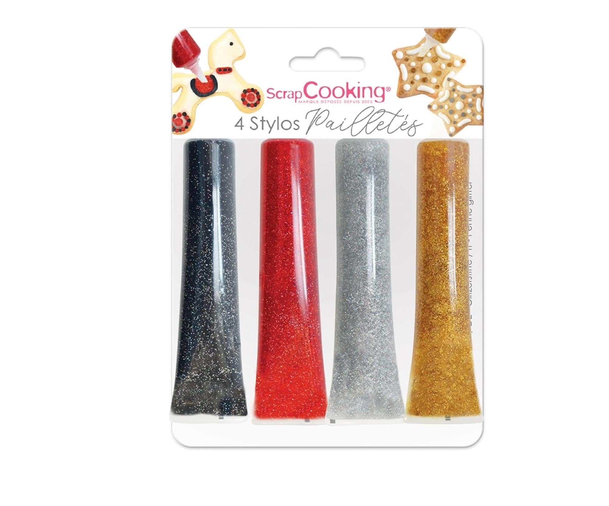 Glitzernde Zuckergussstifte in Schwarz, Rot, Grau, Gold für kreative Backkunst. Perfekt für festliche Torten und Cupcakes. 26g pro Stift.
