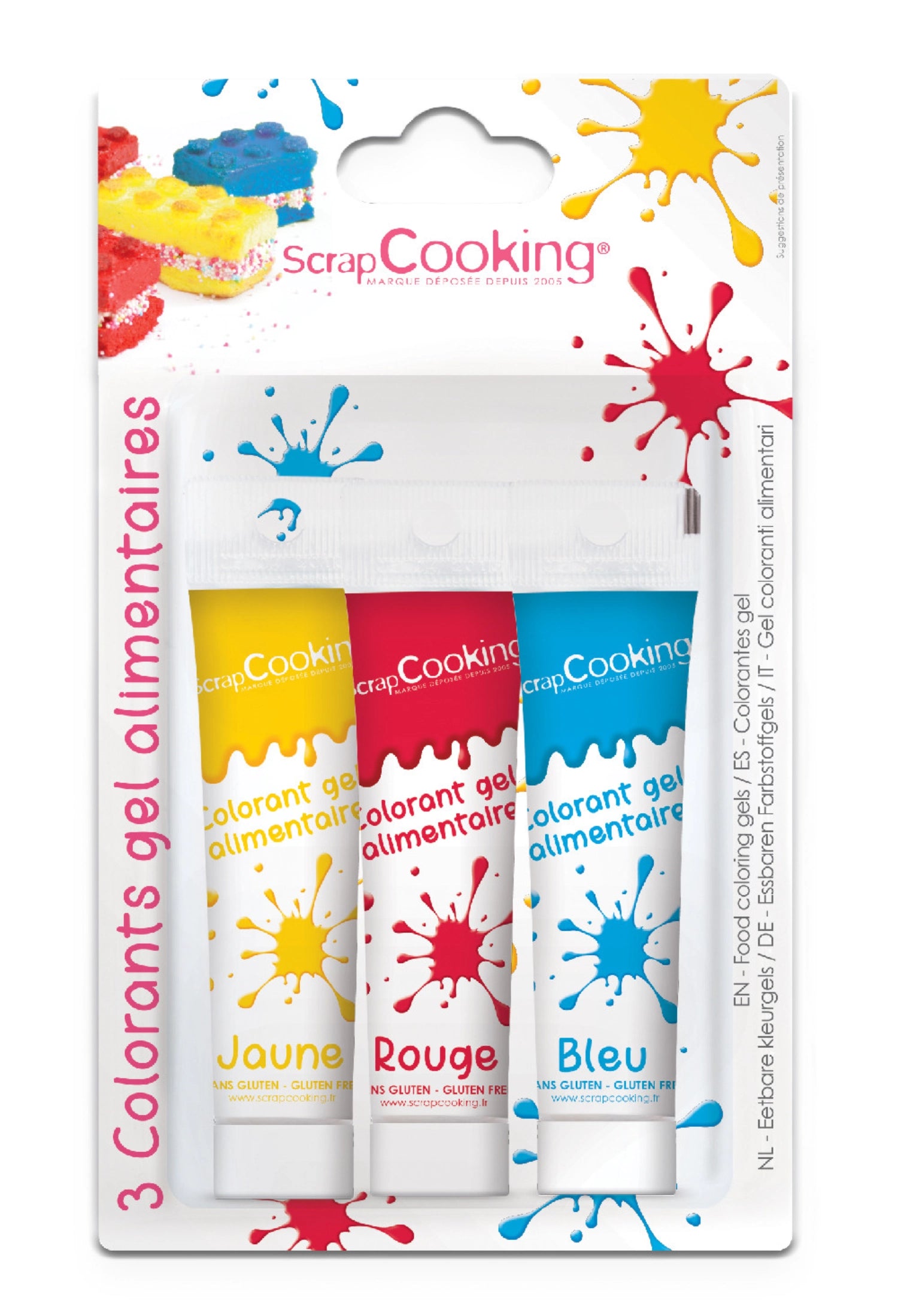 3 gel de coloration alimentaire set, rouge, bleu, jaune 3x20g