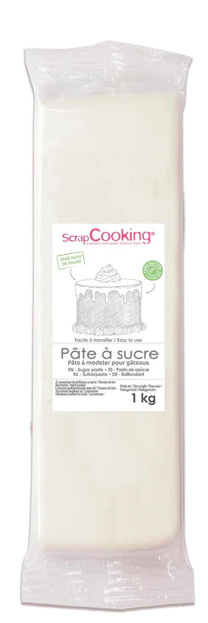 Entdecken Sie die ScrapCooking® Zuckerpaste weiss 1kg – ideal für Tortendekoration, glutenfrei, palmölfrei, glatt und geschmeidig.