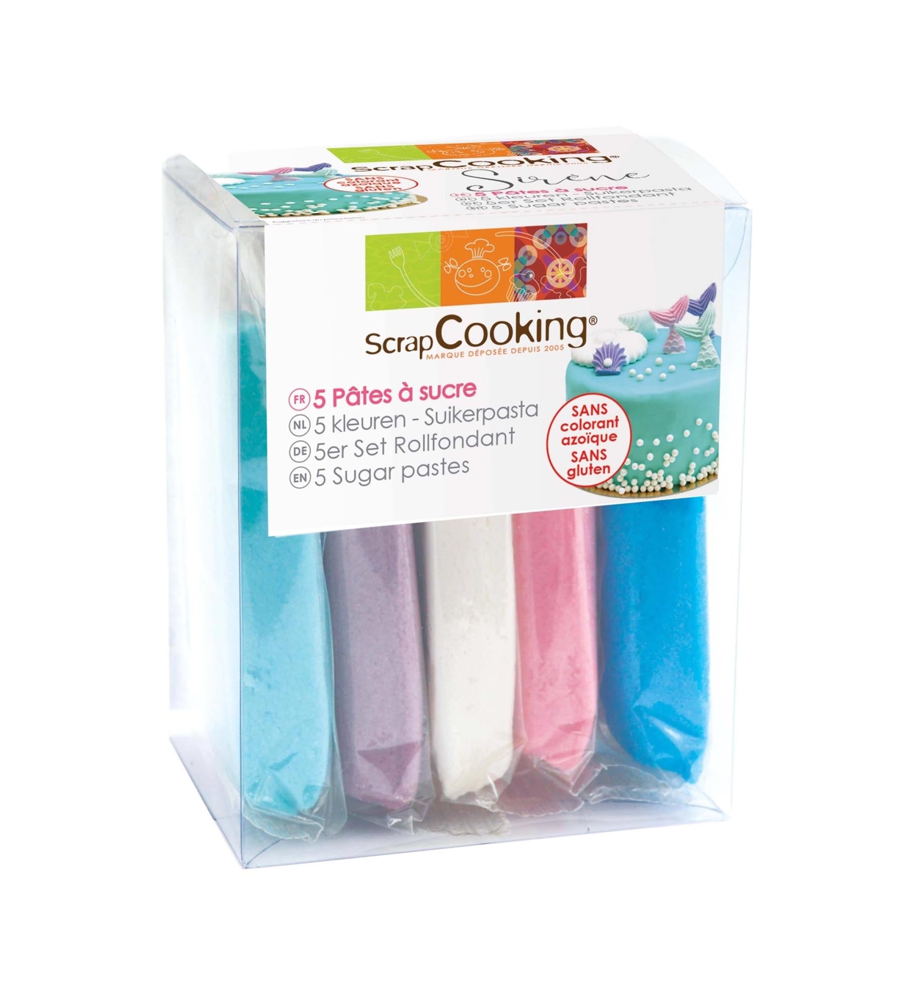 5er Set Zuckerpasten Meerjungfrau von Scrap Cooking: 400g bunte, formbare Zuckerpaste für kreative Torten und Cupcakes.