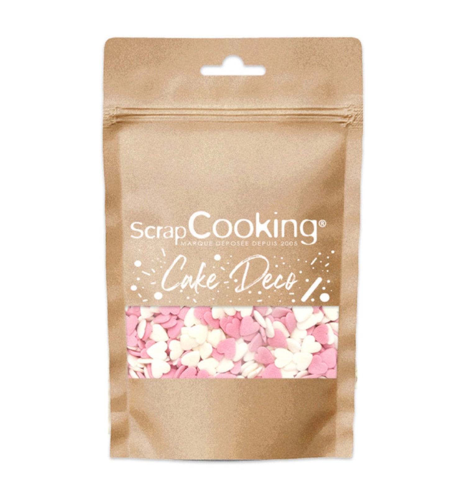 Decorative sugar hearts white pink 50g