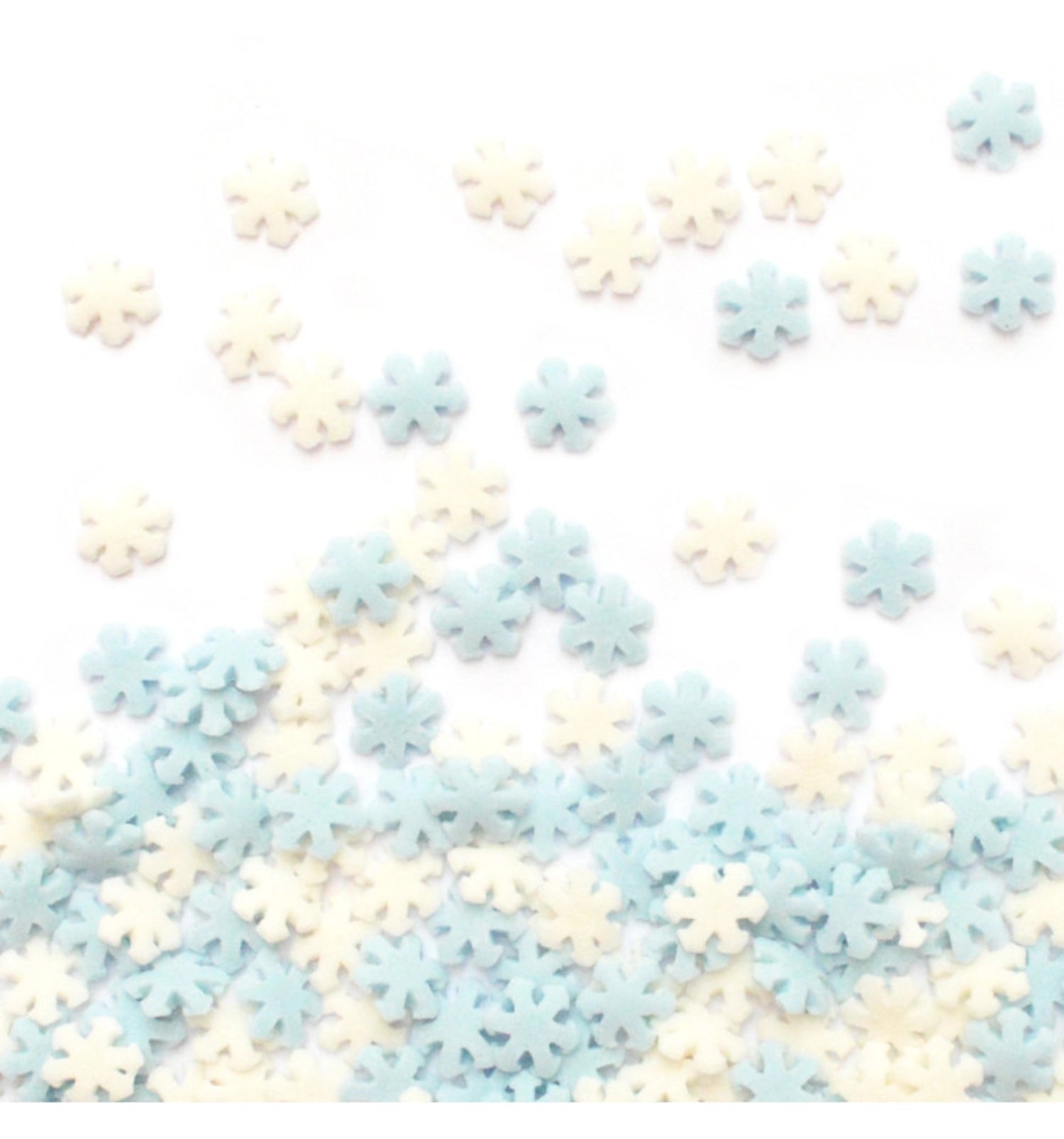 Deko Zucker Schneeflocken in weiß-blau, 50g Dose, perfekt für festliche Dekorationen und kreative Backideen von Scrap Cooking.