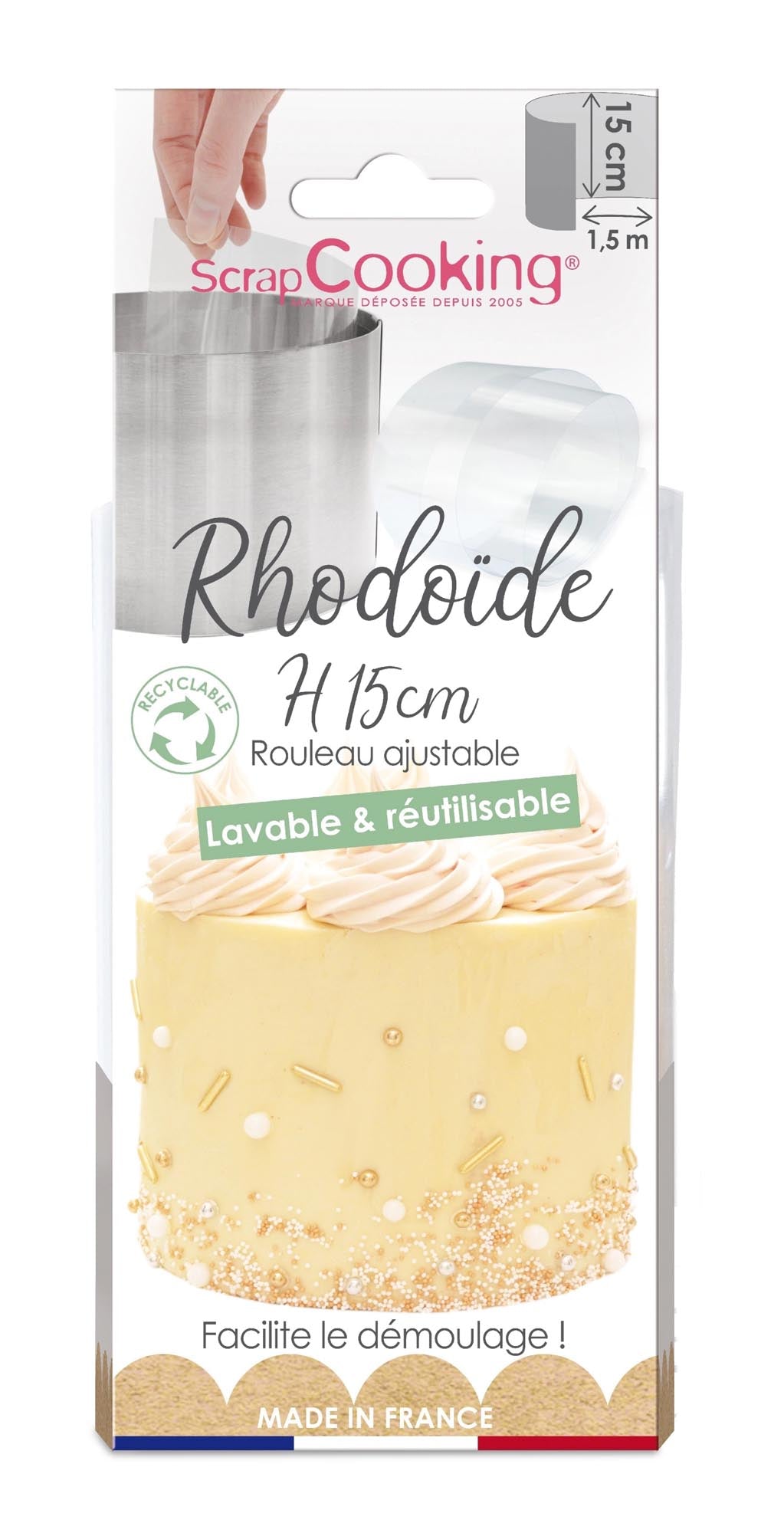 Entdecken Sie das Rhodoid Band H15cm x L150cm von Scrap Cooking – ideal für kreative Backprojekte, hitzebeständig und umweltfreundlich!