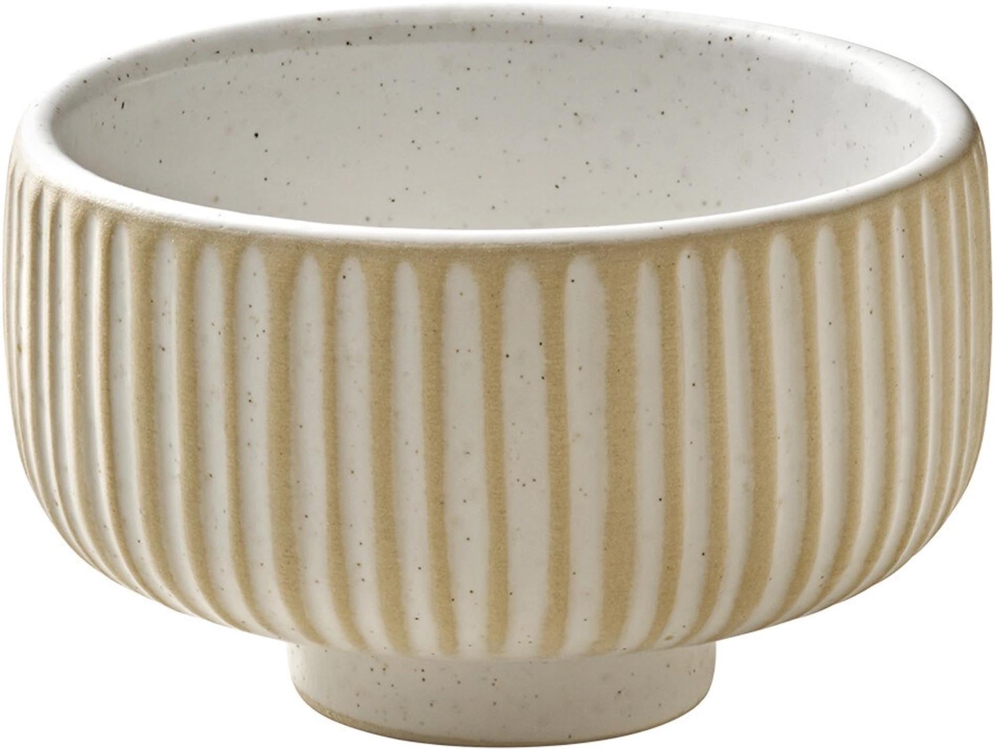 Elegantes, robustes Steinzeug-Schälchen (8cm, 0.12l) mit weissem Relief. Ideal für Snacks/Desserts. Spülmaschinen- & mikrowellengeeignet.