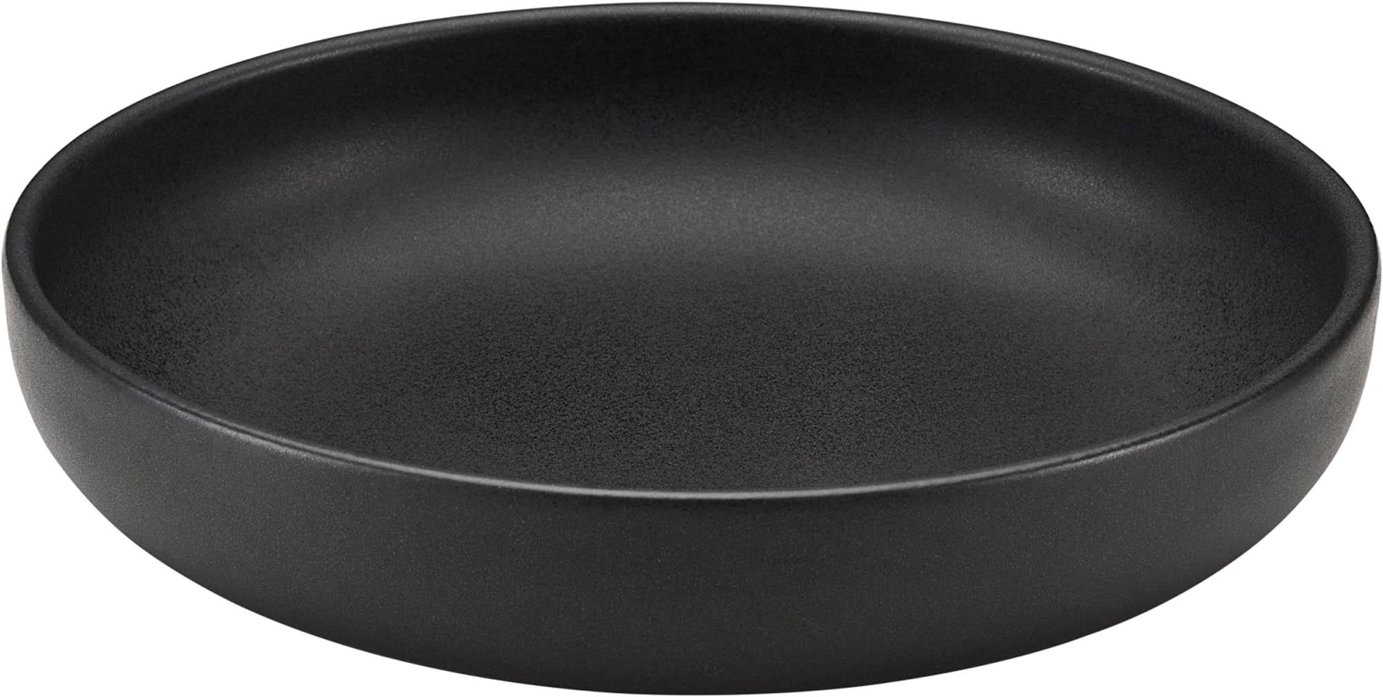 Elegante 22cm Schüssel aus robustem Steinzeug, schwarz, spülmaschinenfest, ideal für Salate, Pasta, Desserts. Zeitloses Design.