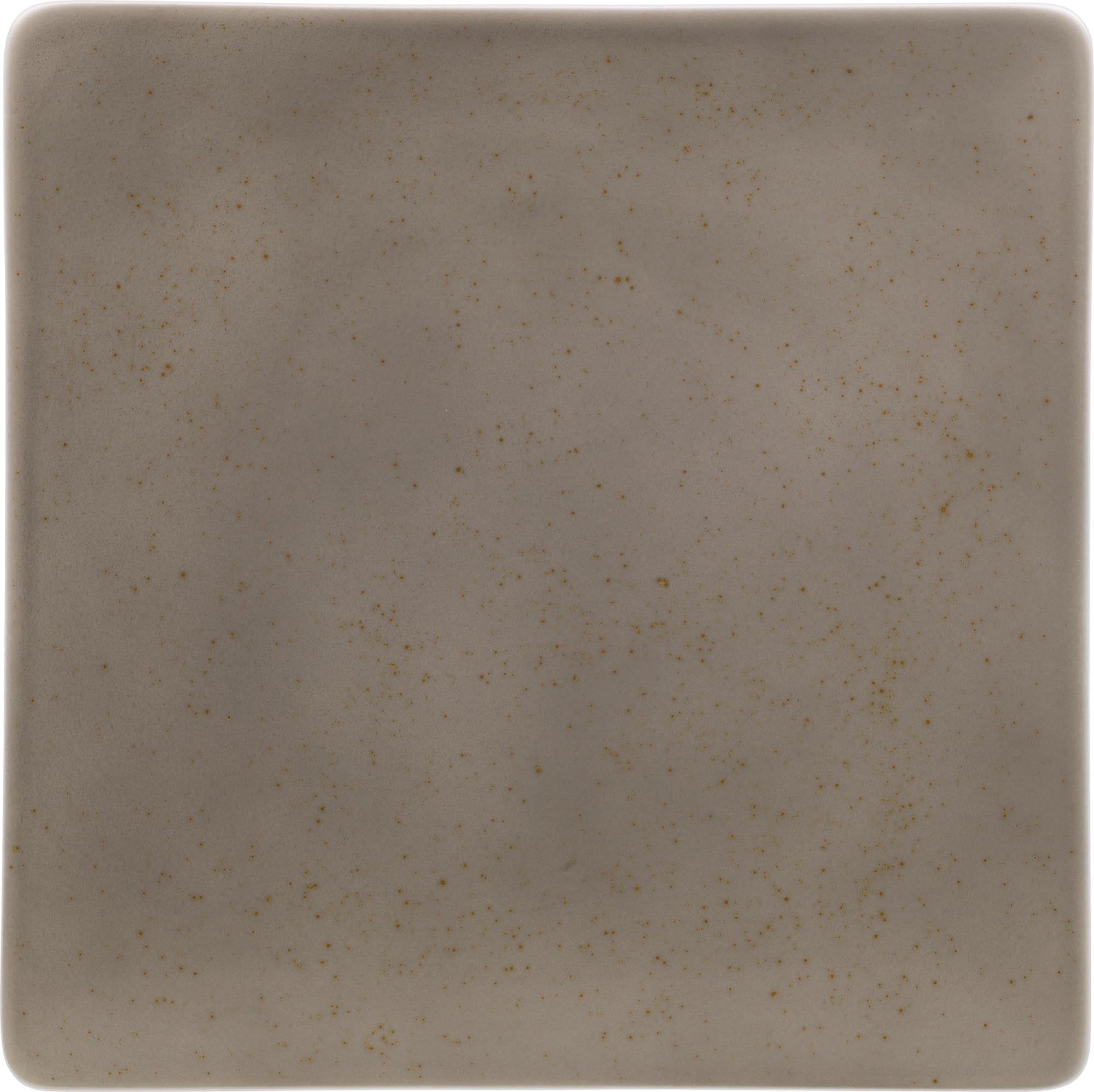 Eleganter, quadratischer Coupe-Teller (27cm) aus hochwertigem Porzellan in sanftem Lichtgrau. Ideal für stilvolle Tischkultur.