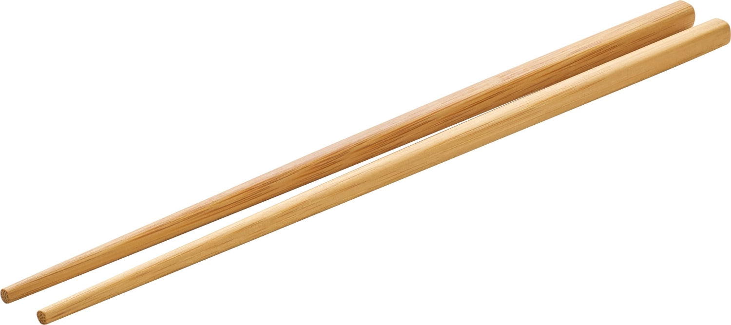 Zwei elegante Bambus-Essstäbchen im Set, 24 cm lang und 0,8 cm dick, ideal für umweltbewusste Genießer und asiatische Küche.
