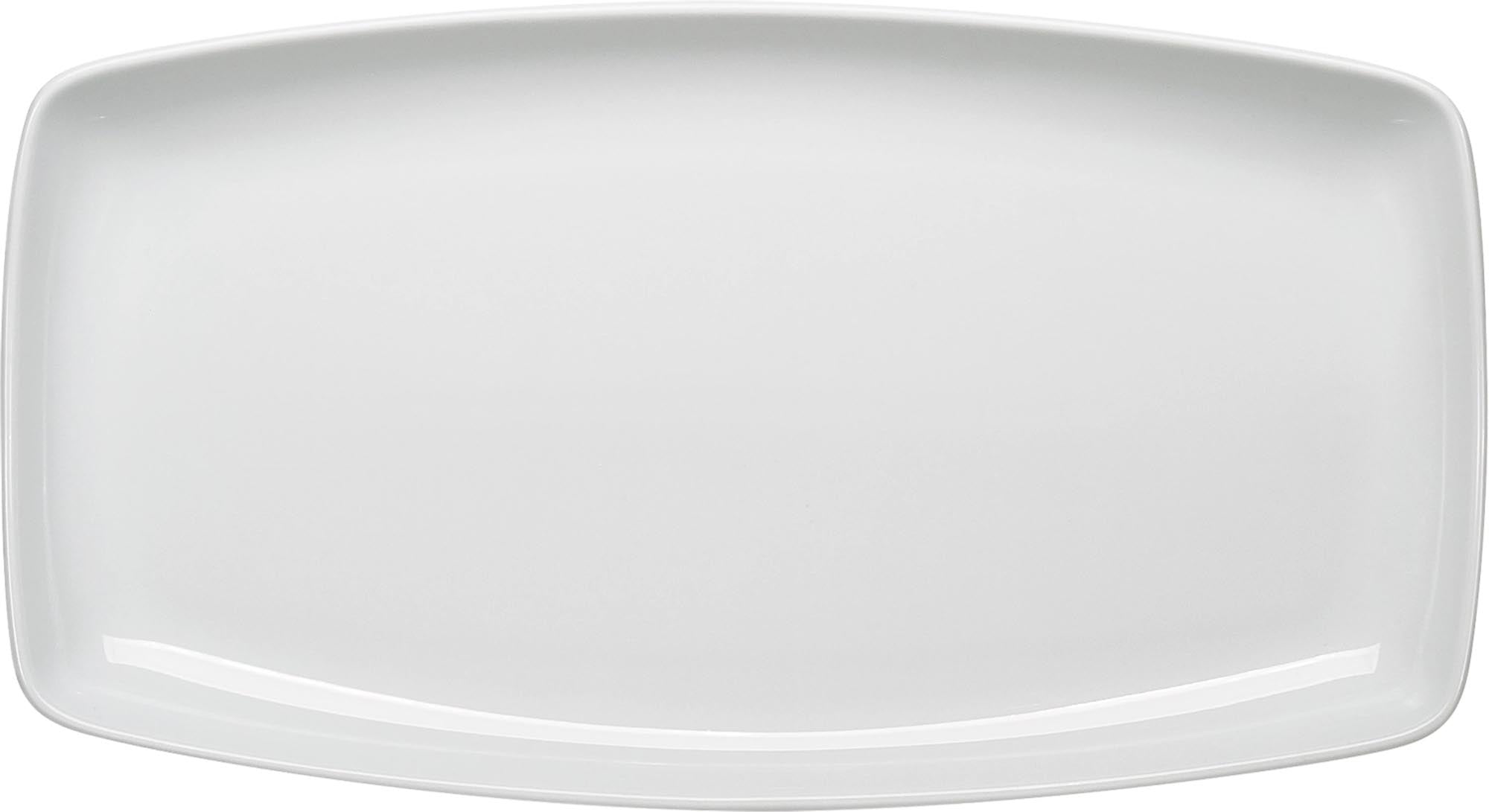 Elegante, eckige Porzellanplatte von Schönwald, ideal für Vorspeisen, Hauptgerichte und Desserts. Mikrowellen- und spülmaschinenfest.