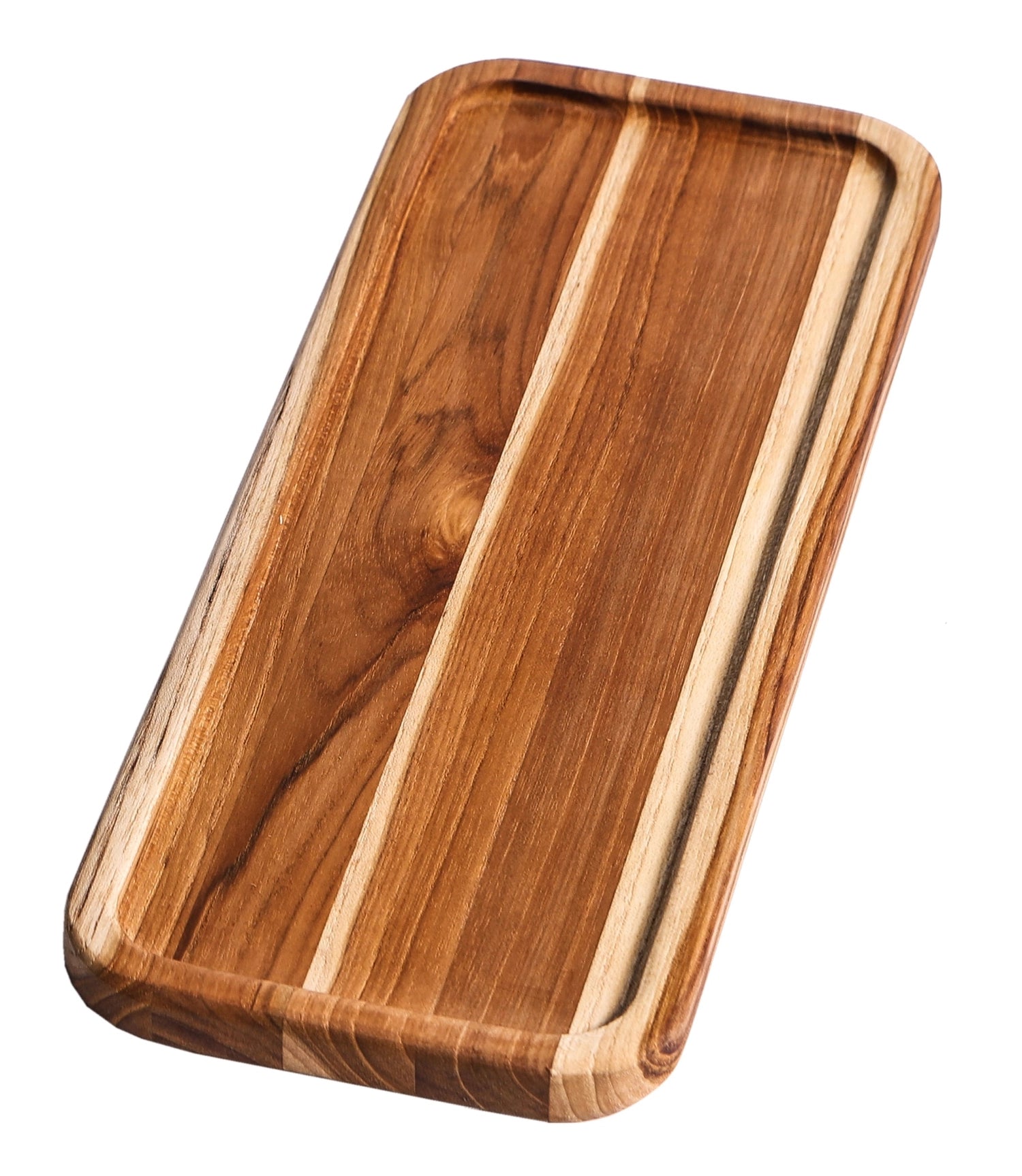 Plateau de service en teck avec bord étroit, rectangulaire, 30x12x1.5