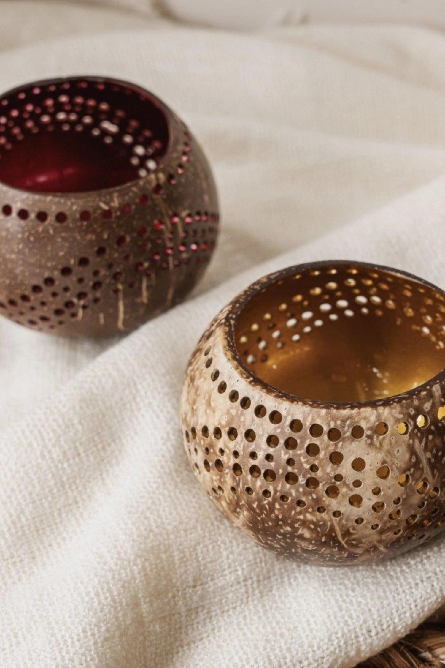 Teelichthalter Kokosnuss Wellen Gold 14cm