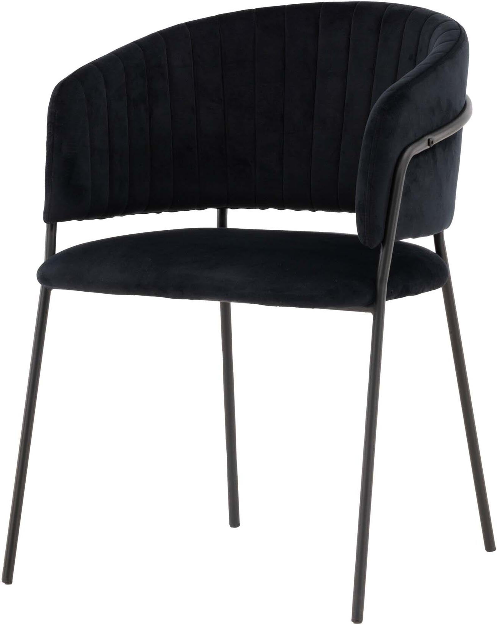 Der Selma Stuhl von Venture Home vereint stilvollen Samt und stabilen Stahl, ideal für modernes Wohnen und gesellige Momente.