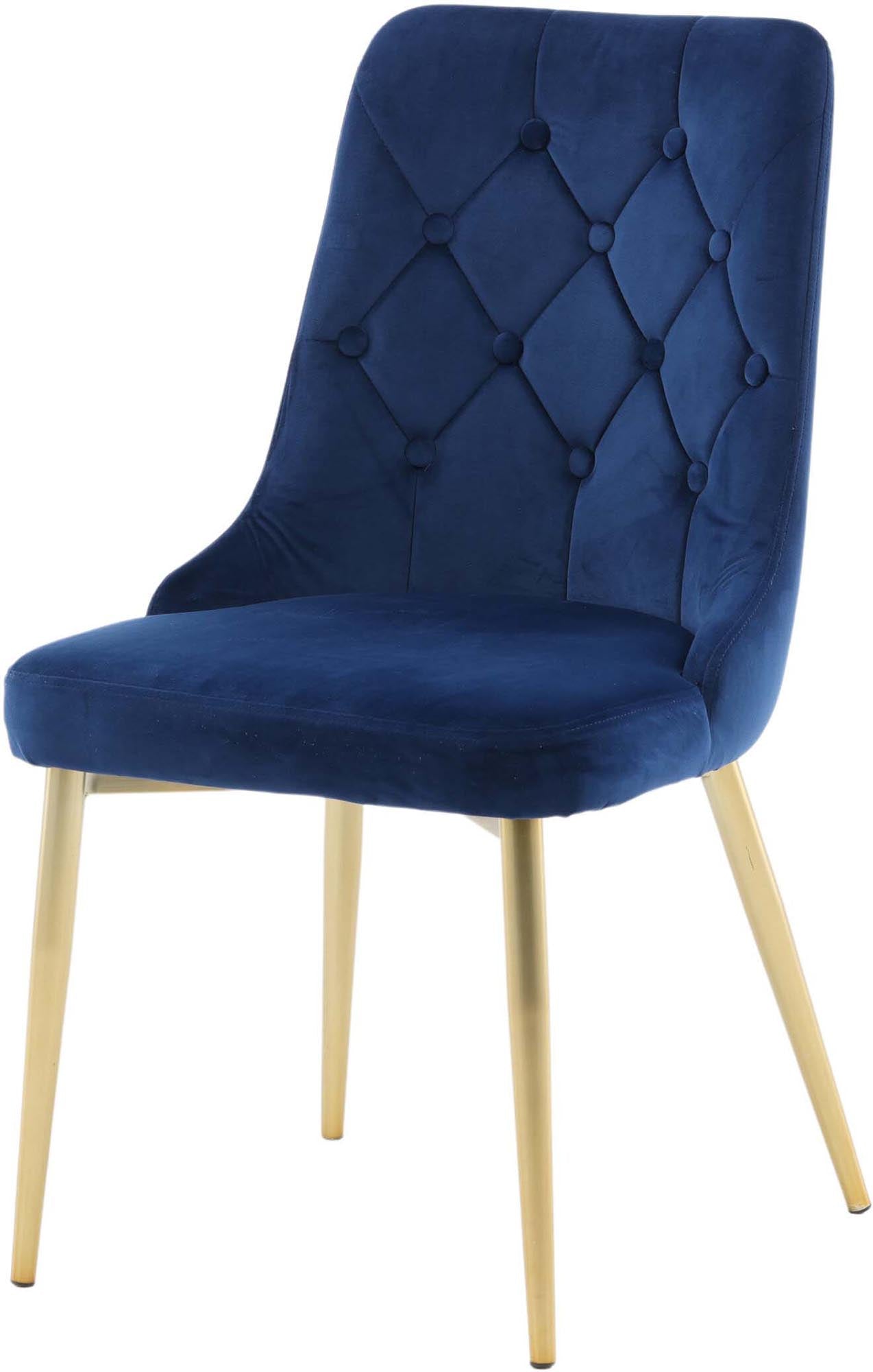 Eleganter Velvet Lyx Stuhl in tiefem Blau, mit Samtbezug, Messingdetails und komfortabler Polsterung. Perfekt für stilvolle Räume.