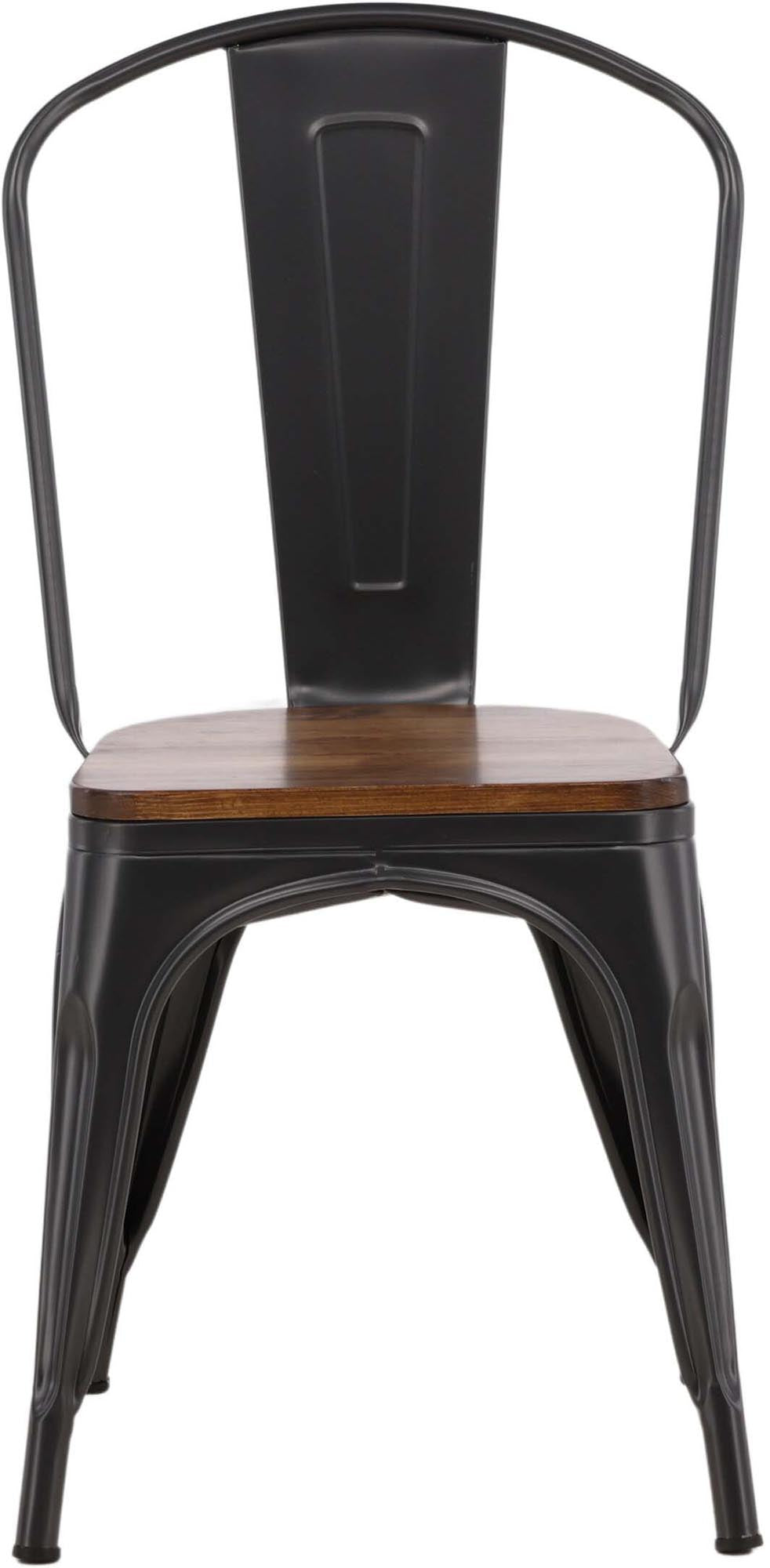 Erleben Sie den Tempe Stuhl von Venture Home: Stilvolles, rustikales Design mit robusten Stahlbeinen und komfortabler Holzsitzfläche für Ihr Esszimmer.