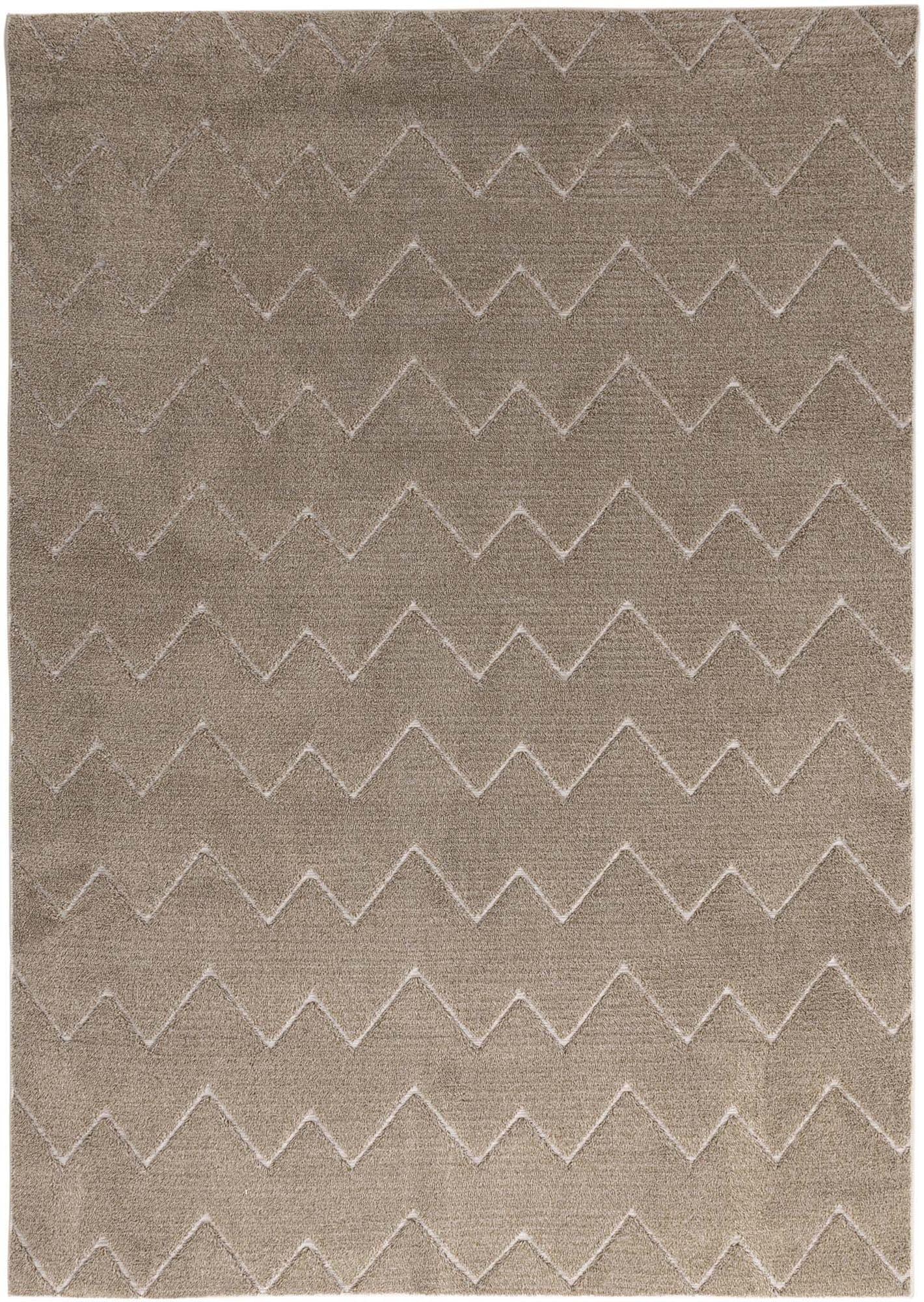 Fia Teppich von Venture Home: Hochwertiger Polyester, pflegeleicht, einladendes Zickzackmuster in warmen Brauntönen für jeden Raum.