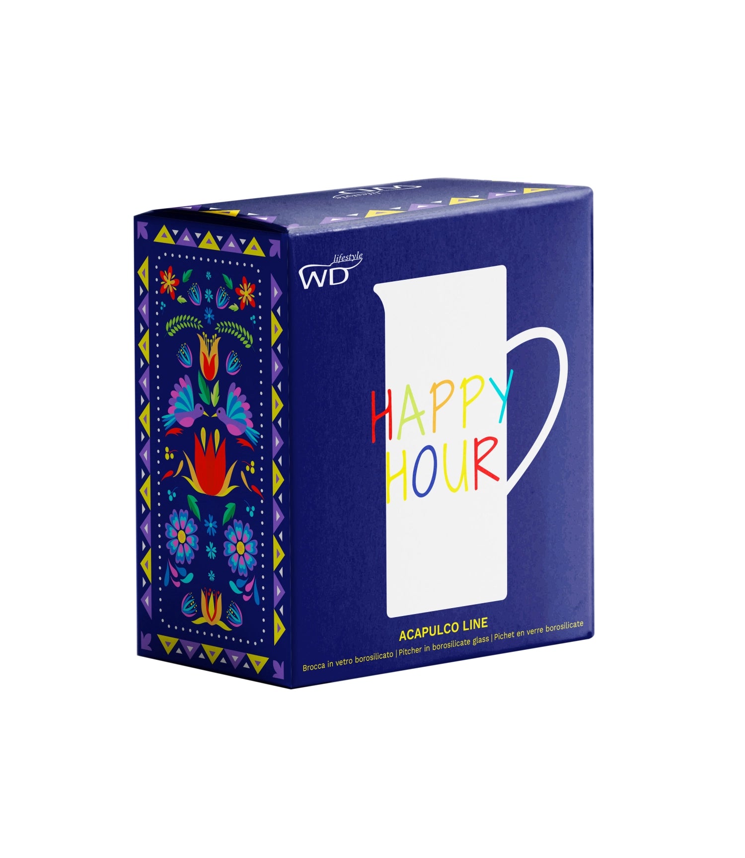 Krug aus Borosilikatglas HAPPY HOUR, handgefertigt, 1.2 lt.