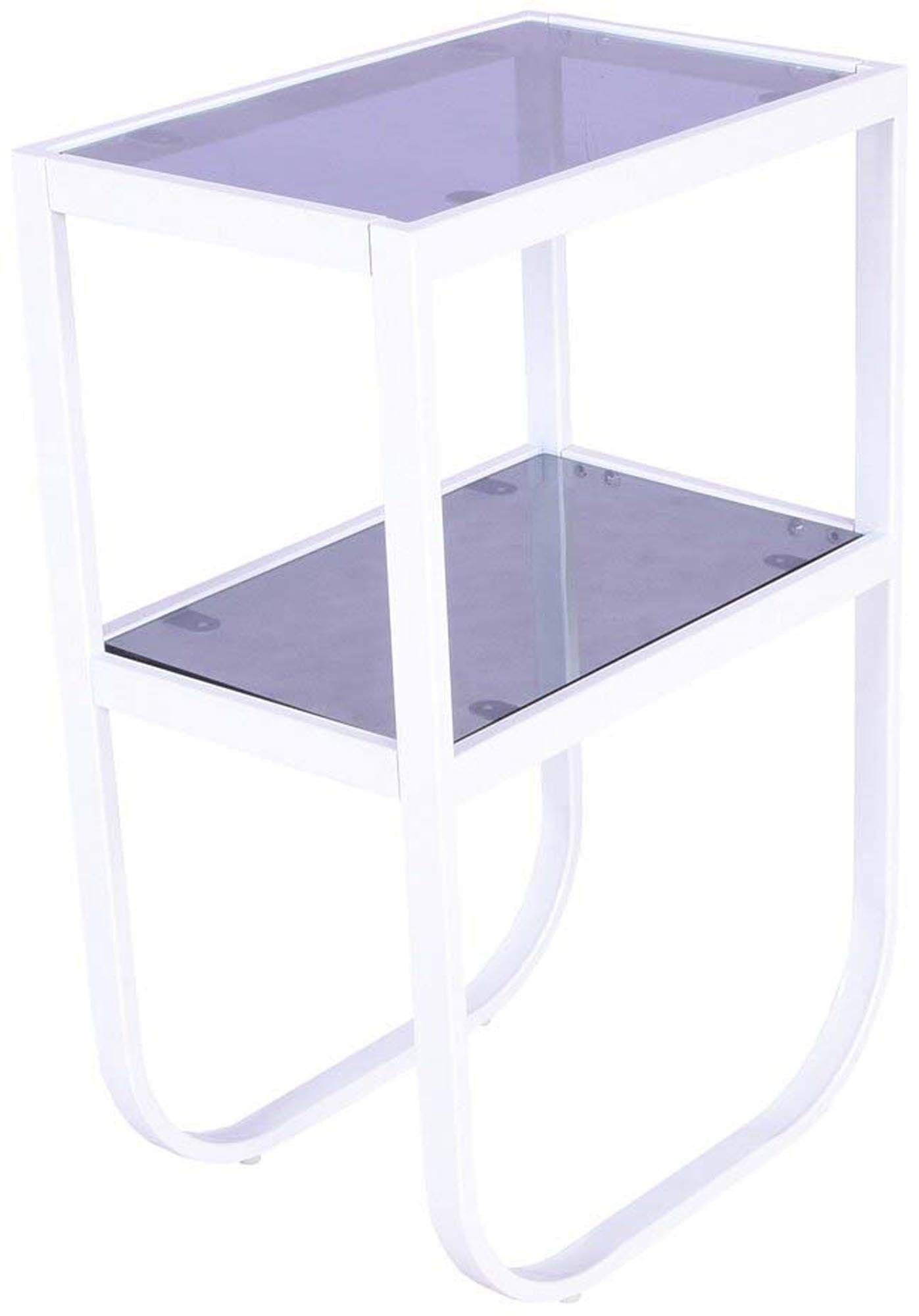 Entdecken Sie den Rocker Nachttisch von Venture Home: modernes Design, praktische Funktionalität, elegante Kombination aus Weiss und grauem Rauchglas.