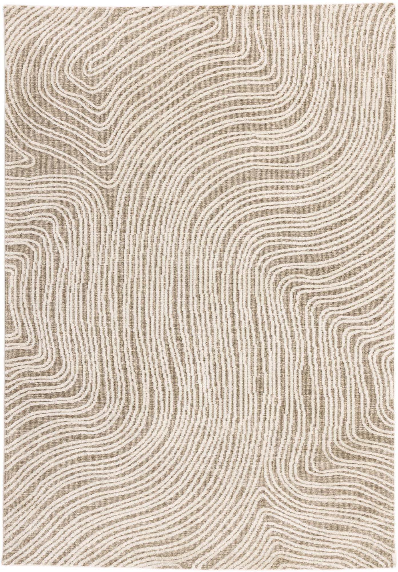 Melle Teppich von Venture Home: Stilvoller, runder Teppich (200 cm) aus pflegeleichtem Polyester in zeitlosem Beige und Weiß – perfekt für Ihr Zuhause.