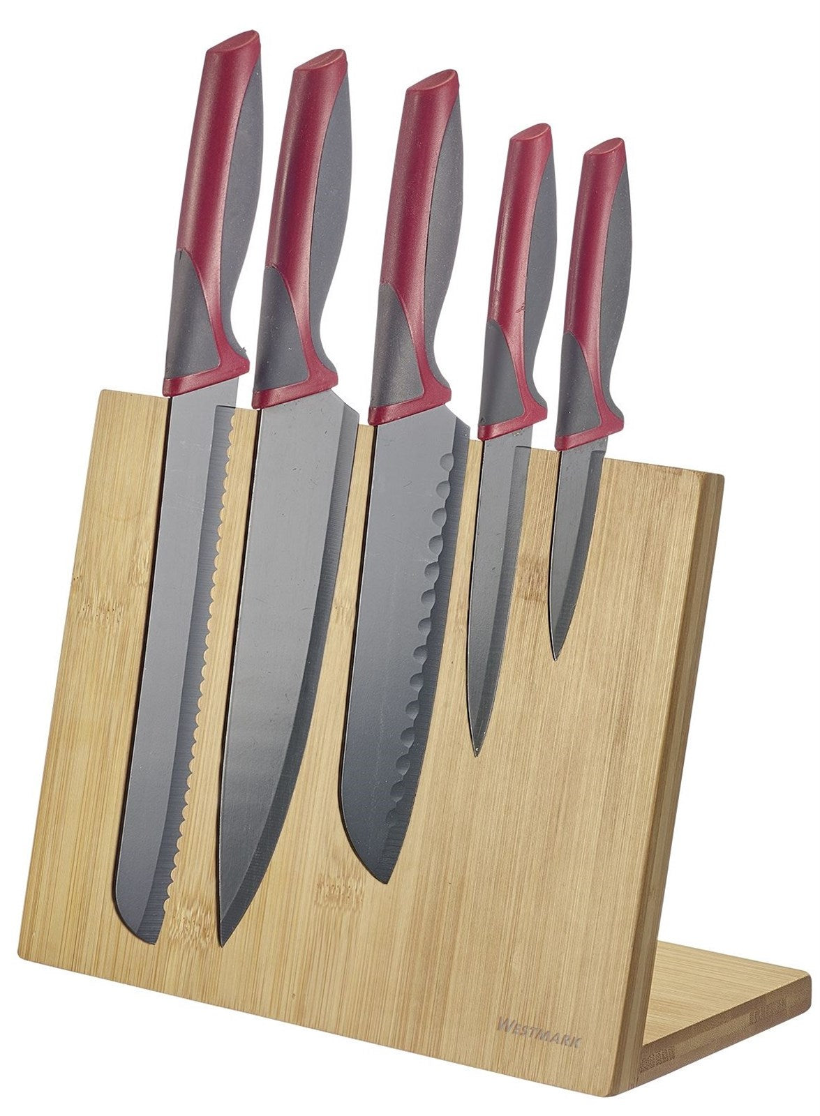 Eleganter magnetischer Messerblock aus Bambus von Westmark, perfekt für eine sichere und dekorative Messeraufbewahrung.