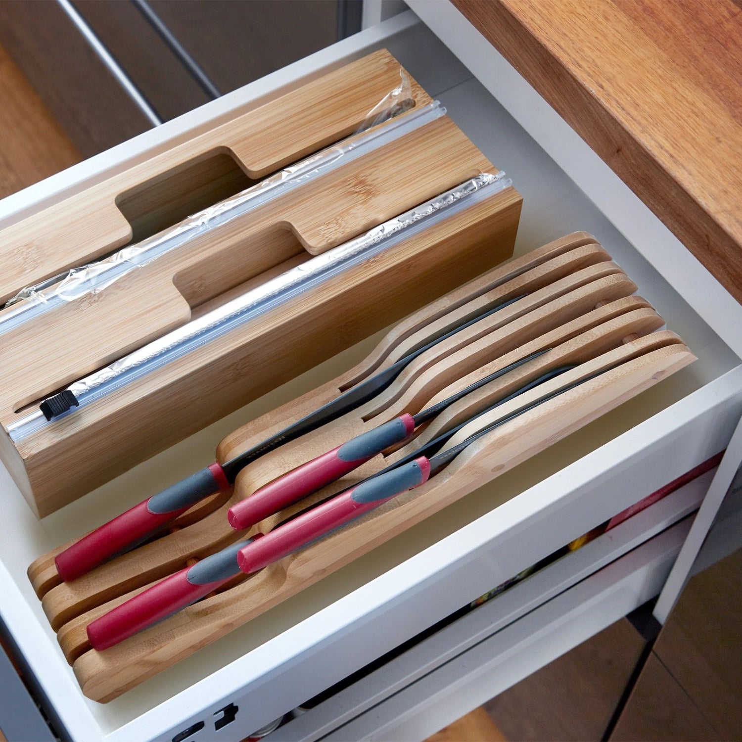 Knife shelf for drawers, bamboo