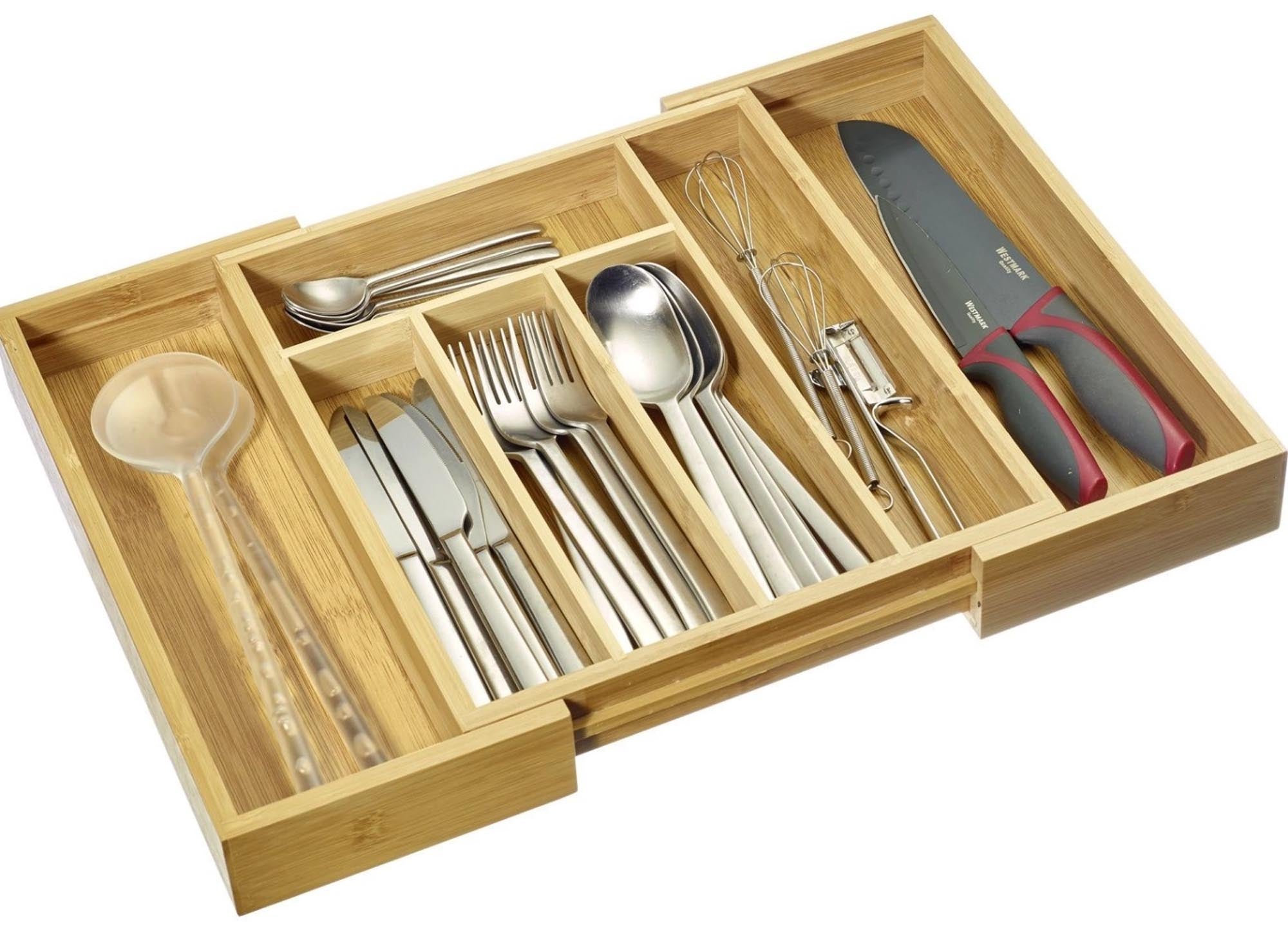 Hochwertiger Bambus-Besteckeinsatz von Westmark, perfekt für Schubladen, um Besteck und Utensilien übersichtlich zu verstauen.