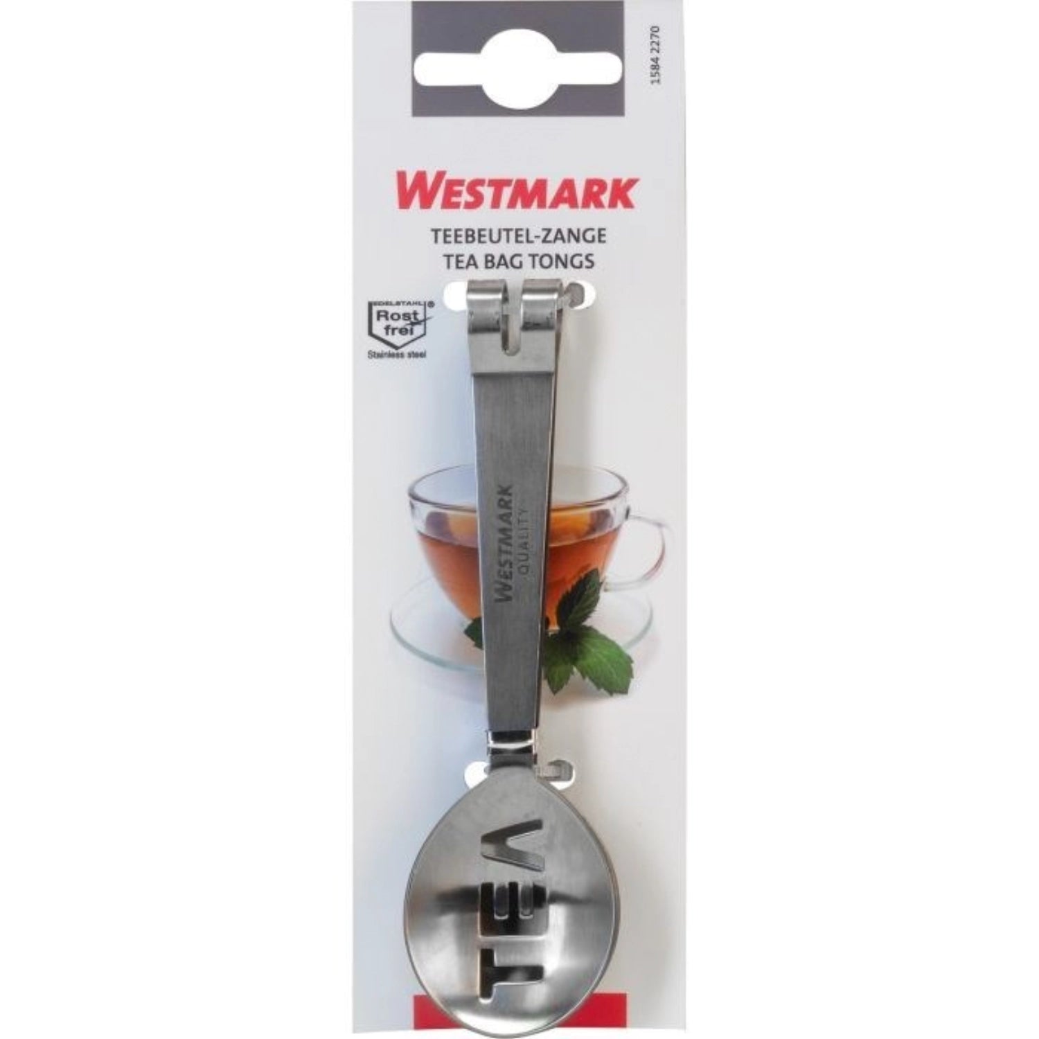 Praktisches Tee-Ei mit einem farbigen Silikon-Untersetzer von Westmark, ideal für die einfache Zubereitung von losem Tee. Elegantes Teezubehör.