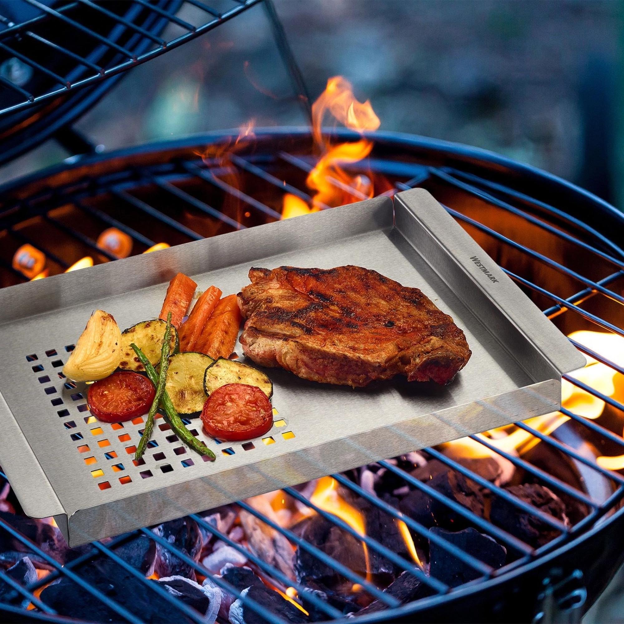 Robuste 2-in-1 Grillschale aus Edelstahl von Westmark, ideal für vielseitiges Grillen, langlebig und passend für jeden Grill.