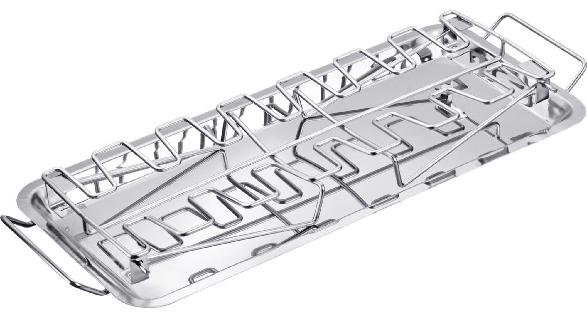 Edelstahl-Hähnchenkeulenhalter von Westmark, perfekt für gleichmässiges Grillen und knusprige Hähnchenkeulen.