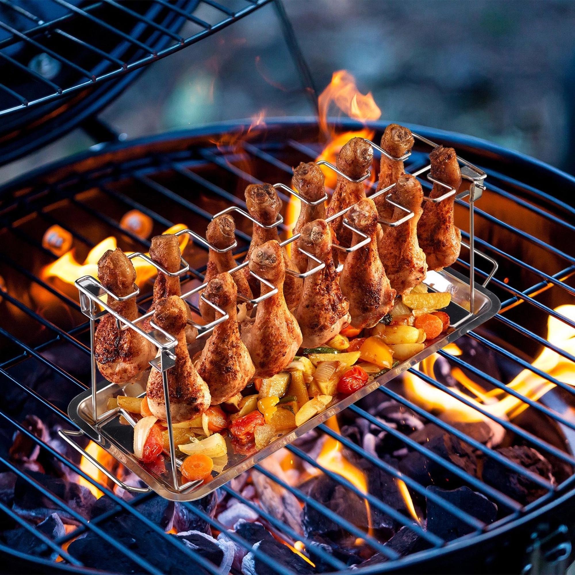 Hähnchenkeulenhalter aus Edelstahl von Westmark, ideal für knusprige Hähnchenkeulen, geeignet für Grill und Backofen.