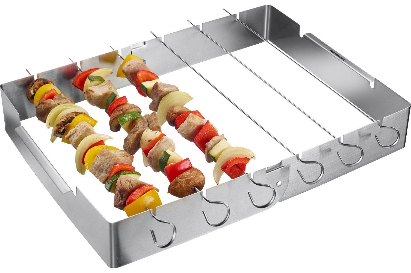 7-teiliges Grillspiess-Set von Westmark: 6 Edelstahlspiesse (31 cm) mit Halter, perfekt für kreative Grillideen und vielseitige Gerichte.