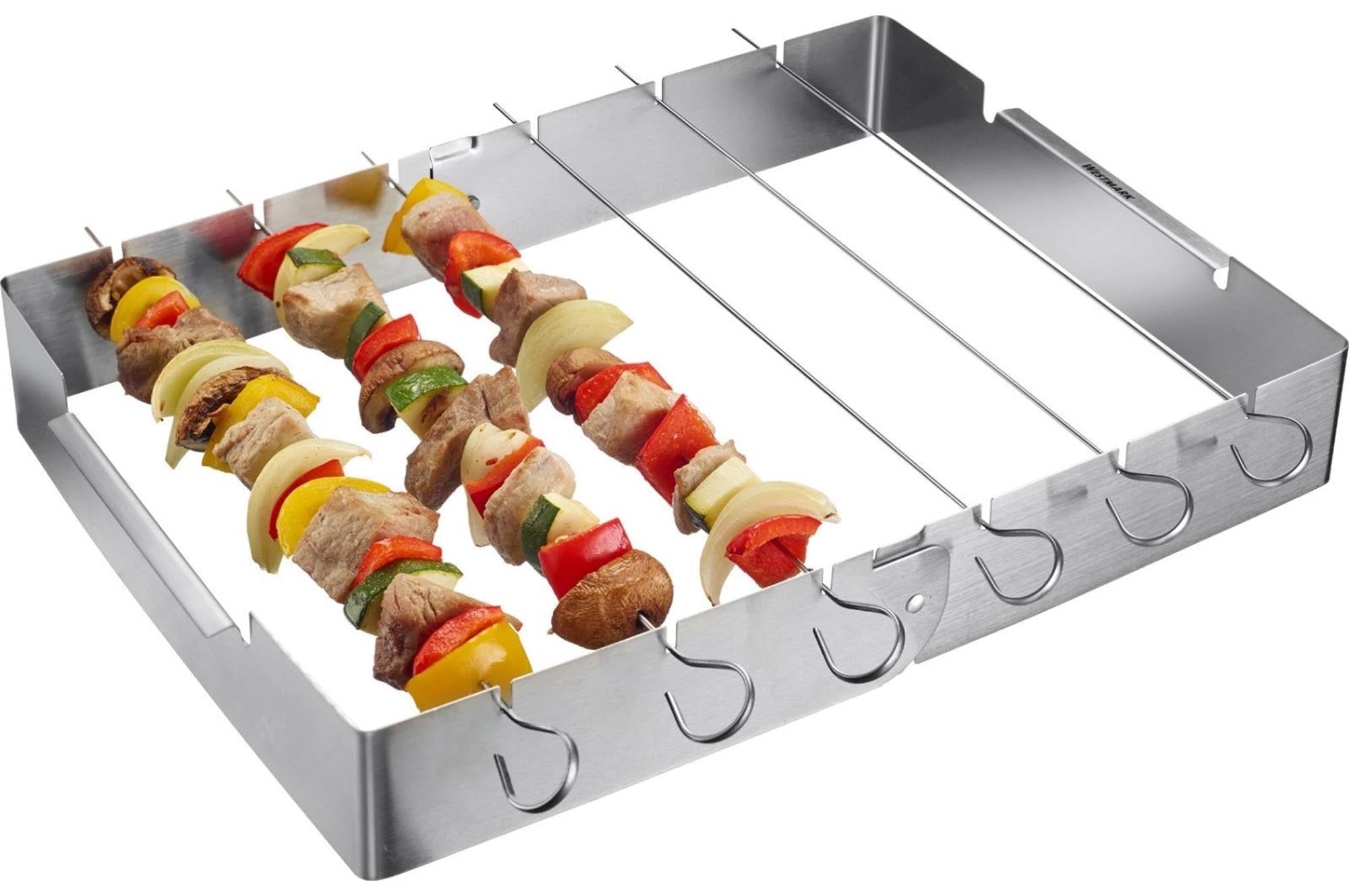 Grillspiesshalter-Set von Westmark: 6 Edelstahlspiesse (31 cm) mit Halterung, ideal für vielseitige und leckere Grillgerichte.