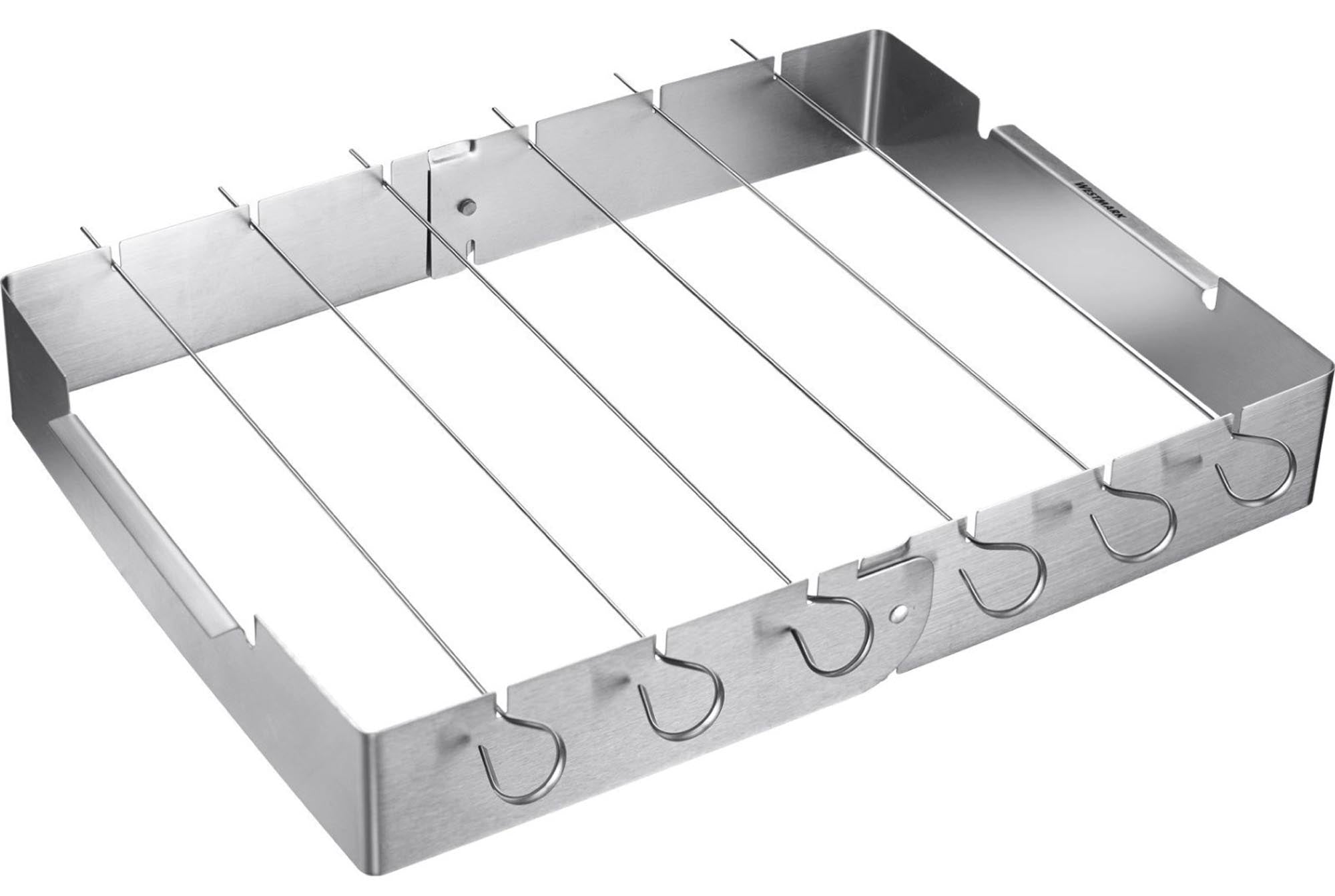 Entdecken Sie das 7-tlg. Set Grillspiesshalter von Westmark mit 6 rostfreien Edelstahl-Grillspießen. Perfekt für Fleisch, Gemüse und Obst! Unverzichtbares Grillzubehör!