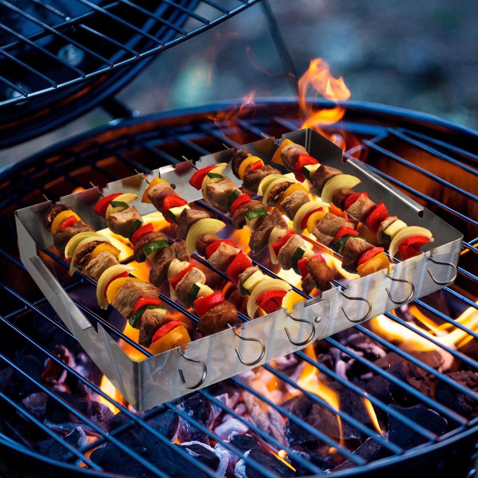Westmark 7-teiliges Grillspiess-Set: 6 Edelstahlspiesse (31 cm) mit Halterung, ideal für vielseitige und kreative Grillgerichte.