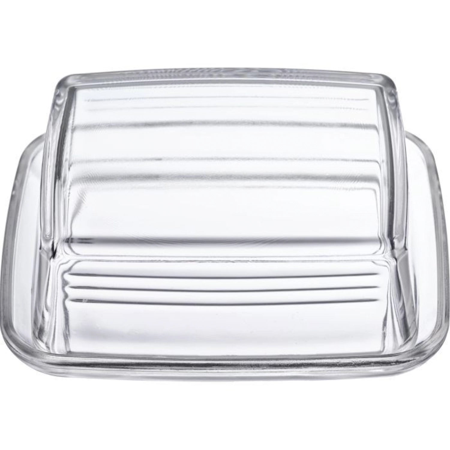 Elegante Butterdose aus transparentem Glas von Westmark (14,3x11,8 cm) für eine praktische und dekorative Butterpräsentation.