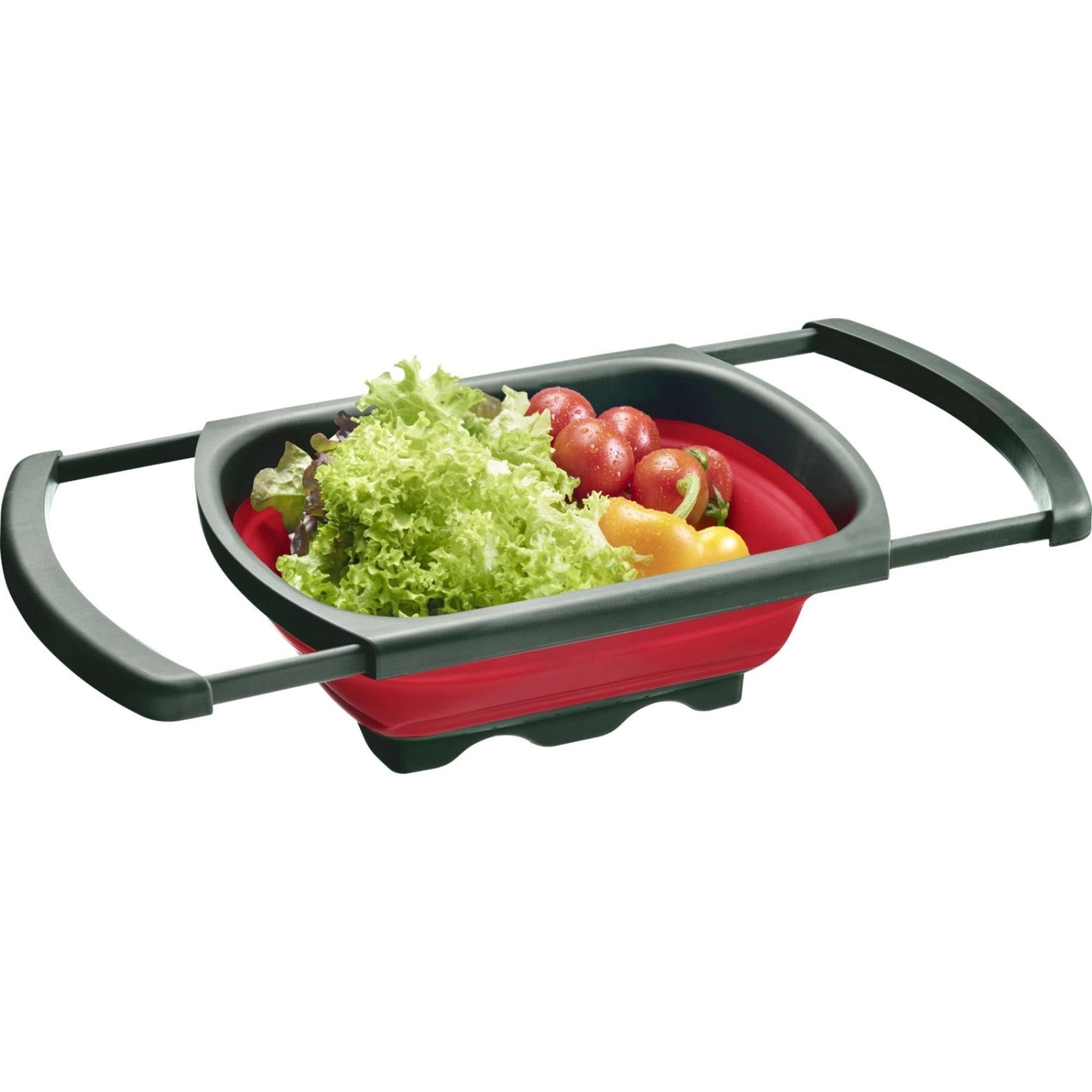 Praktisches Abtropfsieb von Westmark, ausziehbar und platzsparend, ideal für Spülen und vielseitige Küchenaufgaben.