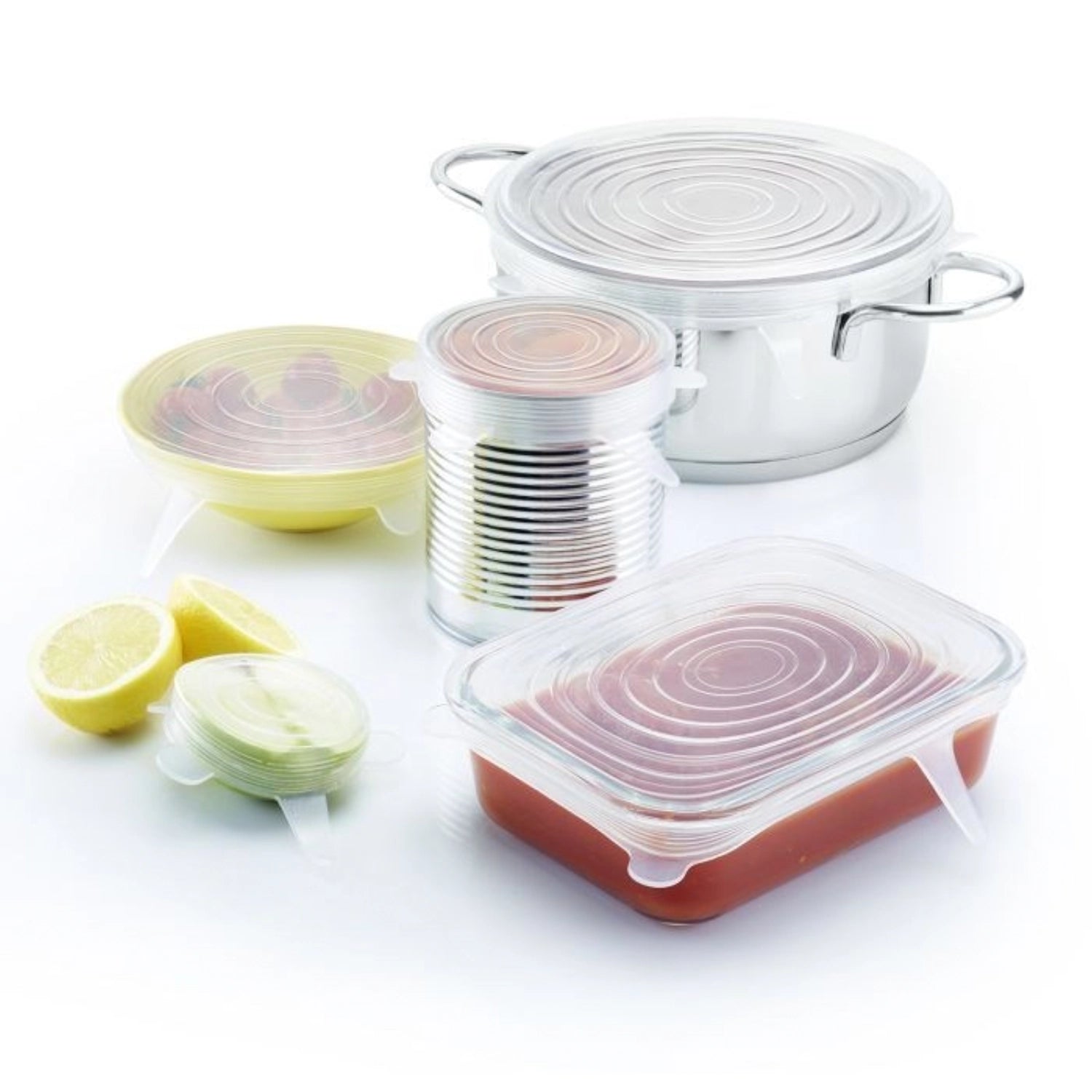 Set aus fünf Silikon-Frischhaltedeckeln in unterschiedlichen Durchmessern (D6,5 - 9,5 - 14,5 cm) von Westmark, perfekt für die Aufbewahrung und Frischhaltung von Speisen.