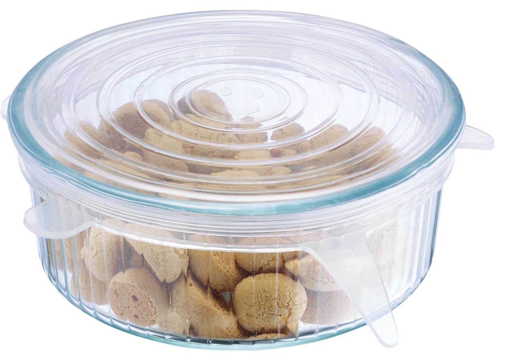 6er Set Silikondeckel von Westmark, flexibel und wiederverwendbar, perfekt für luftdichtes Abdecken von Schüsseln und Behältern.